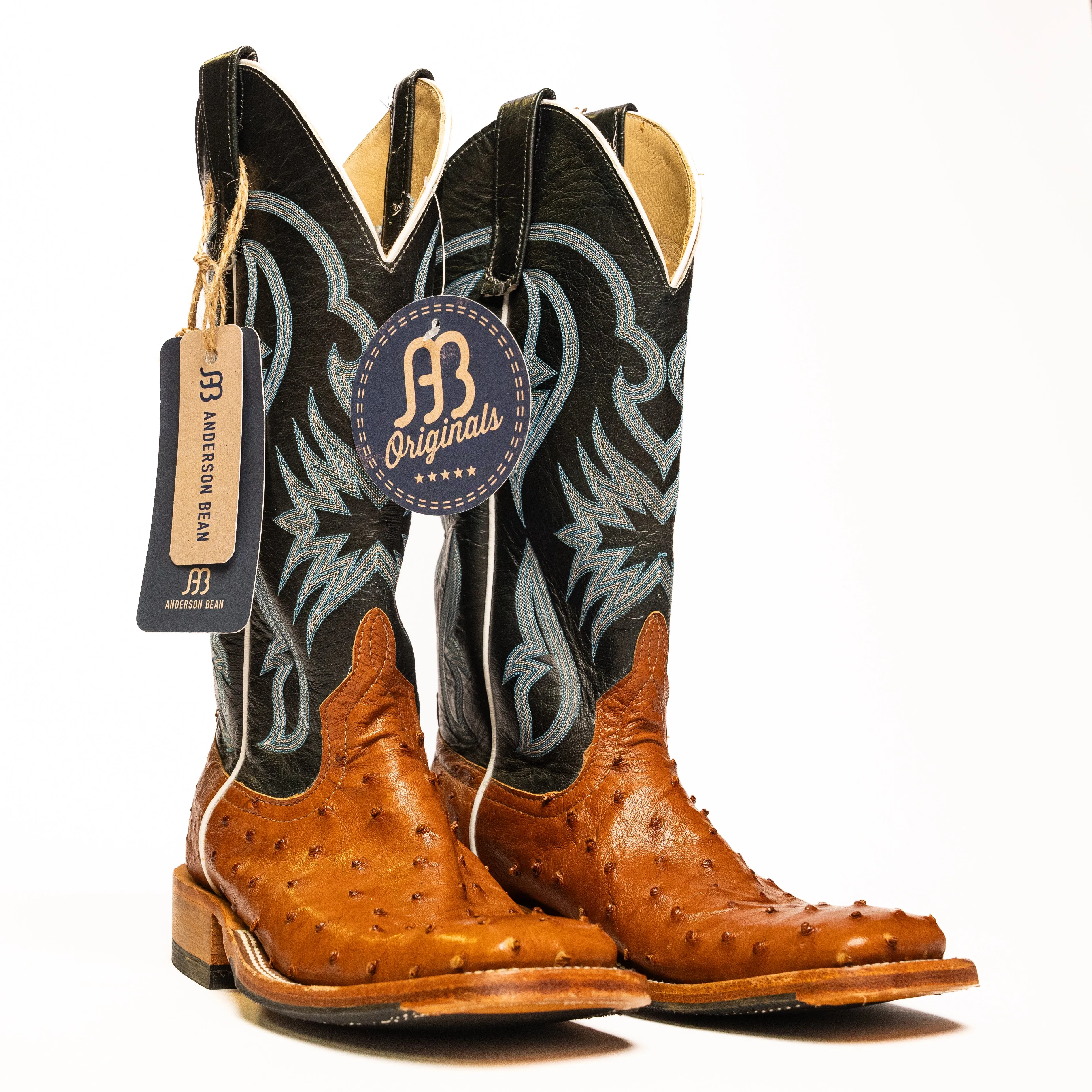 Anderson Bean Cognac Full Quill Ostrich with Skid Row Tops
