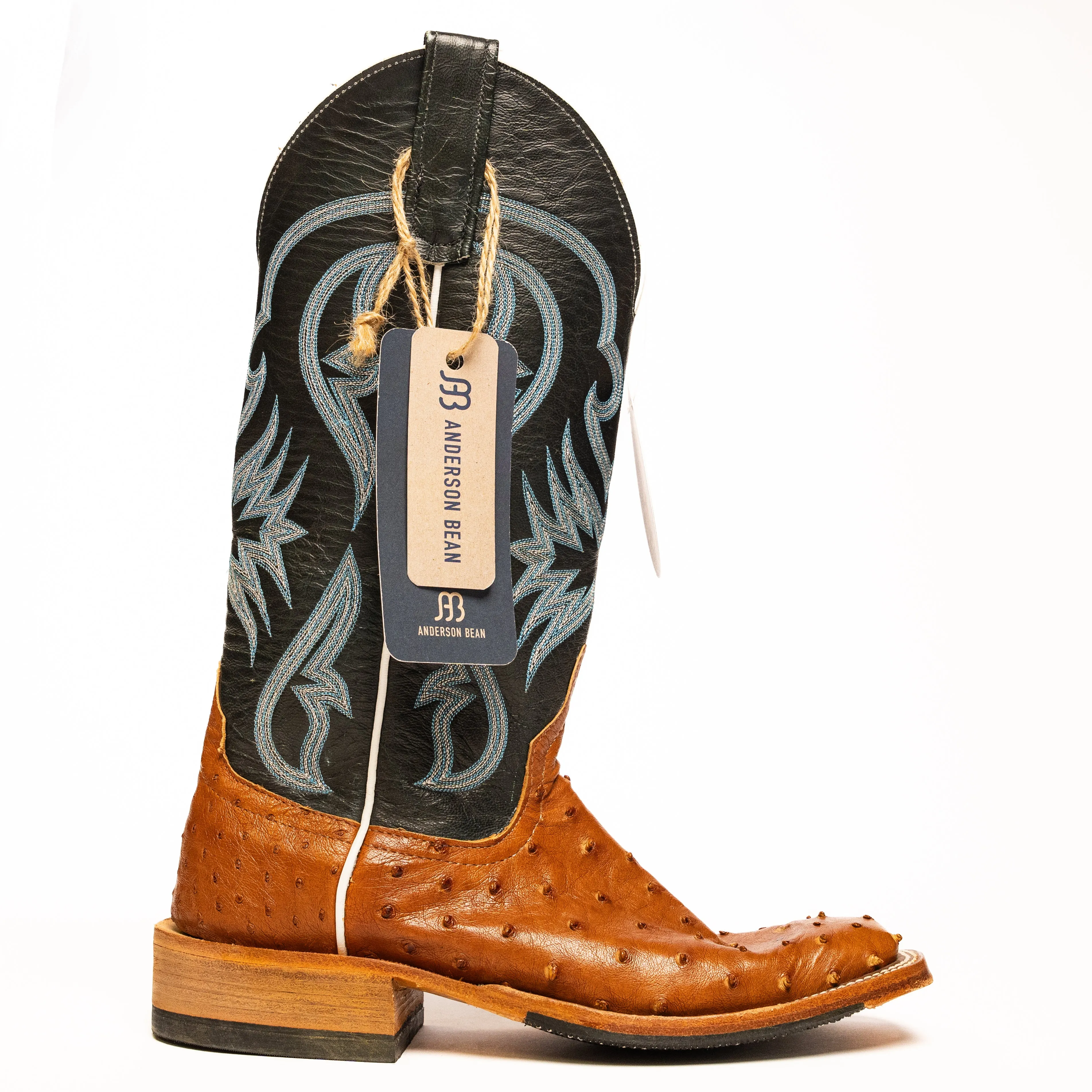 Anderson Bean Cognac Full Quill Ostrich with Skid Row Tops