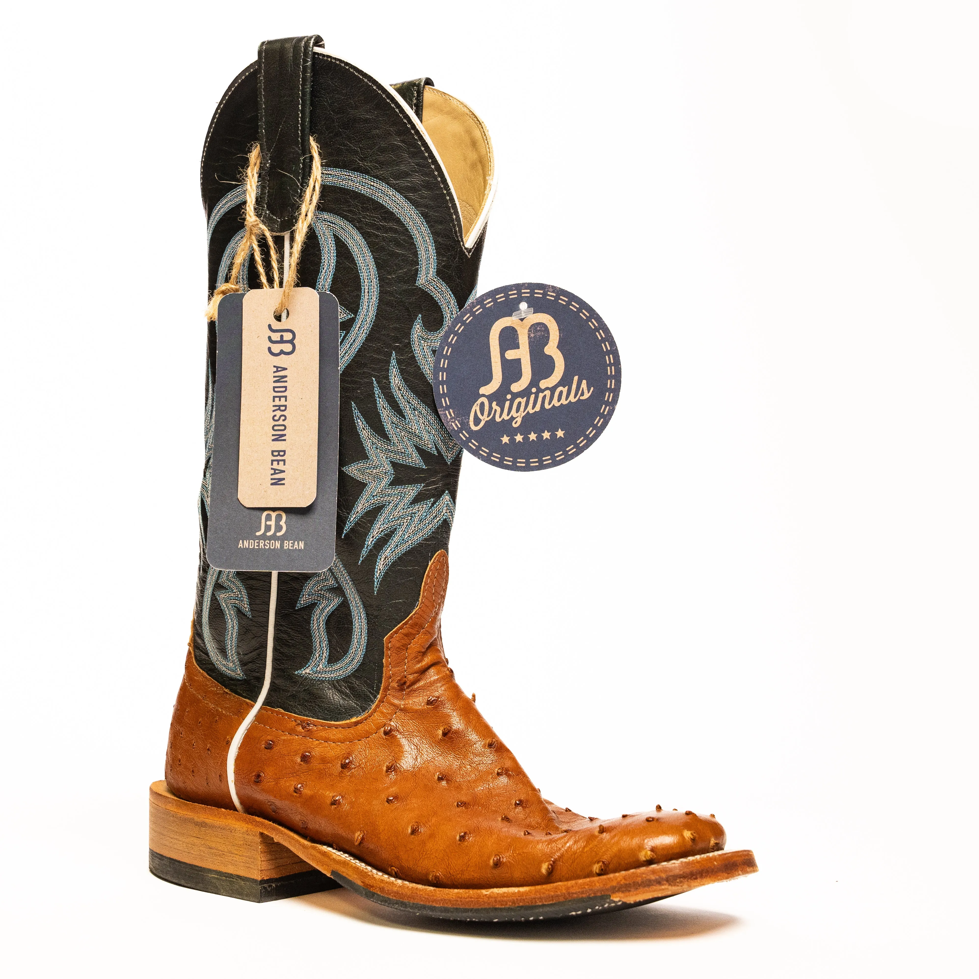 Anderson Bean Cognac Full Quill Ostrich with Skid Row Tops