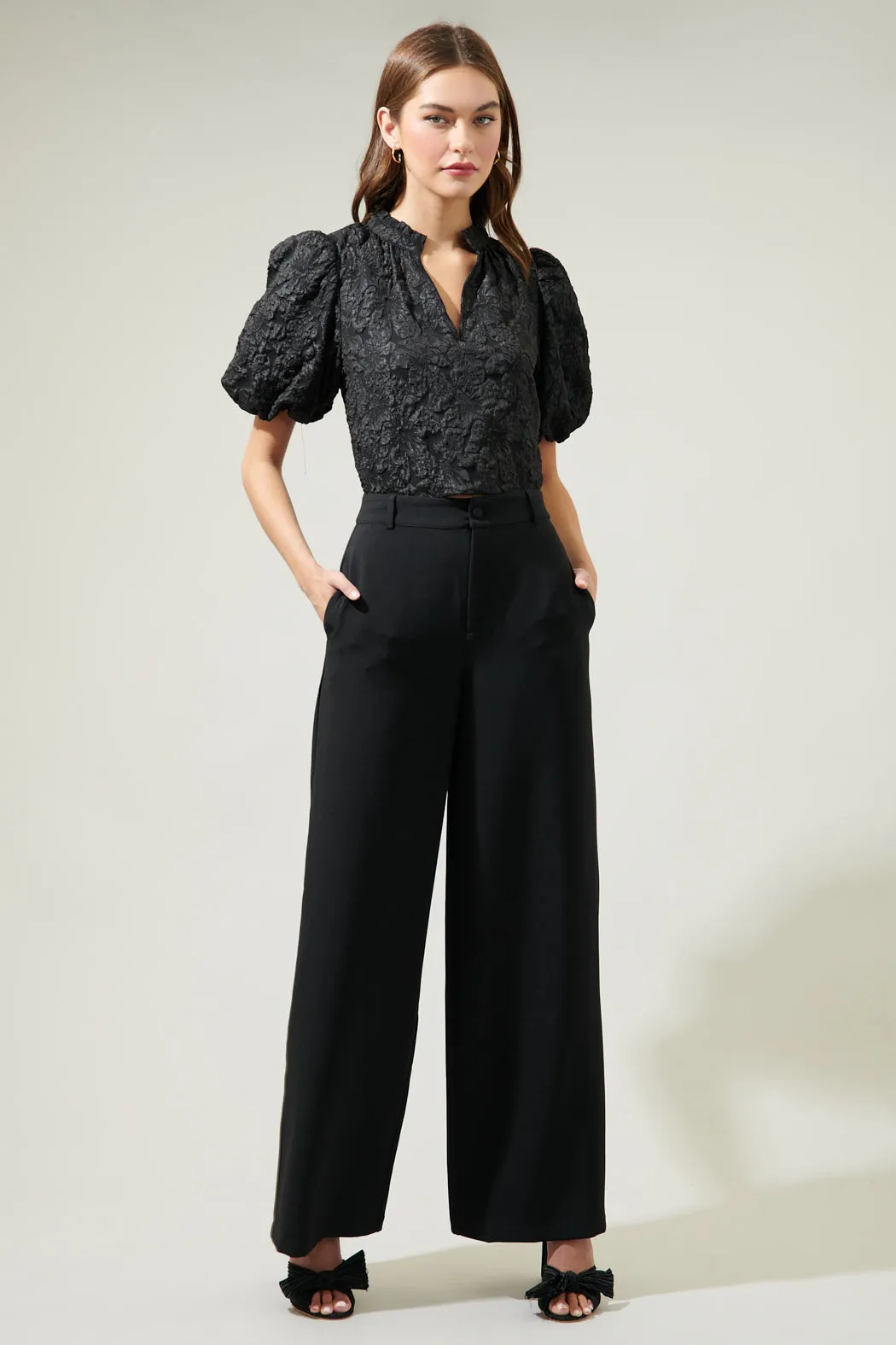 Arielle Jacquard Split Neck Top
