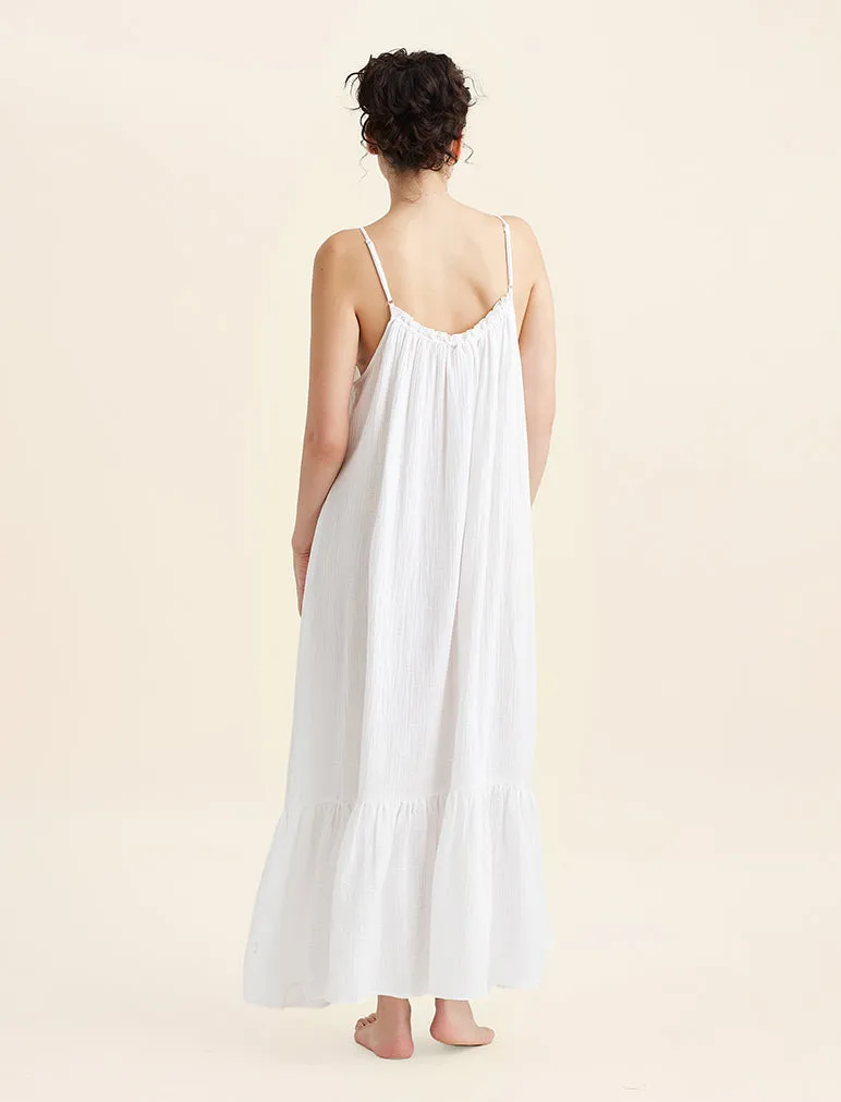 Ashley Textured Cotton Strappy Maxi Nightie