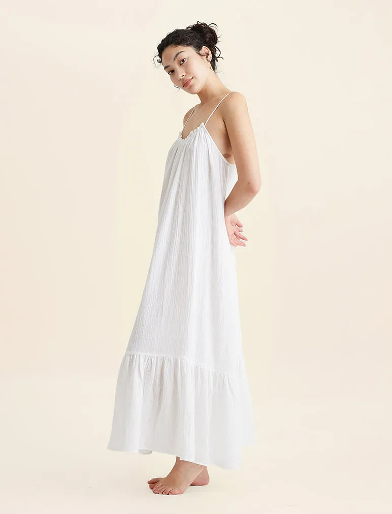 Ashley Textured Cotton Strappy Maxi Nightie