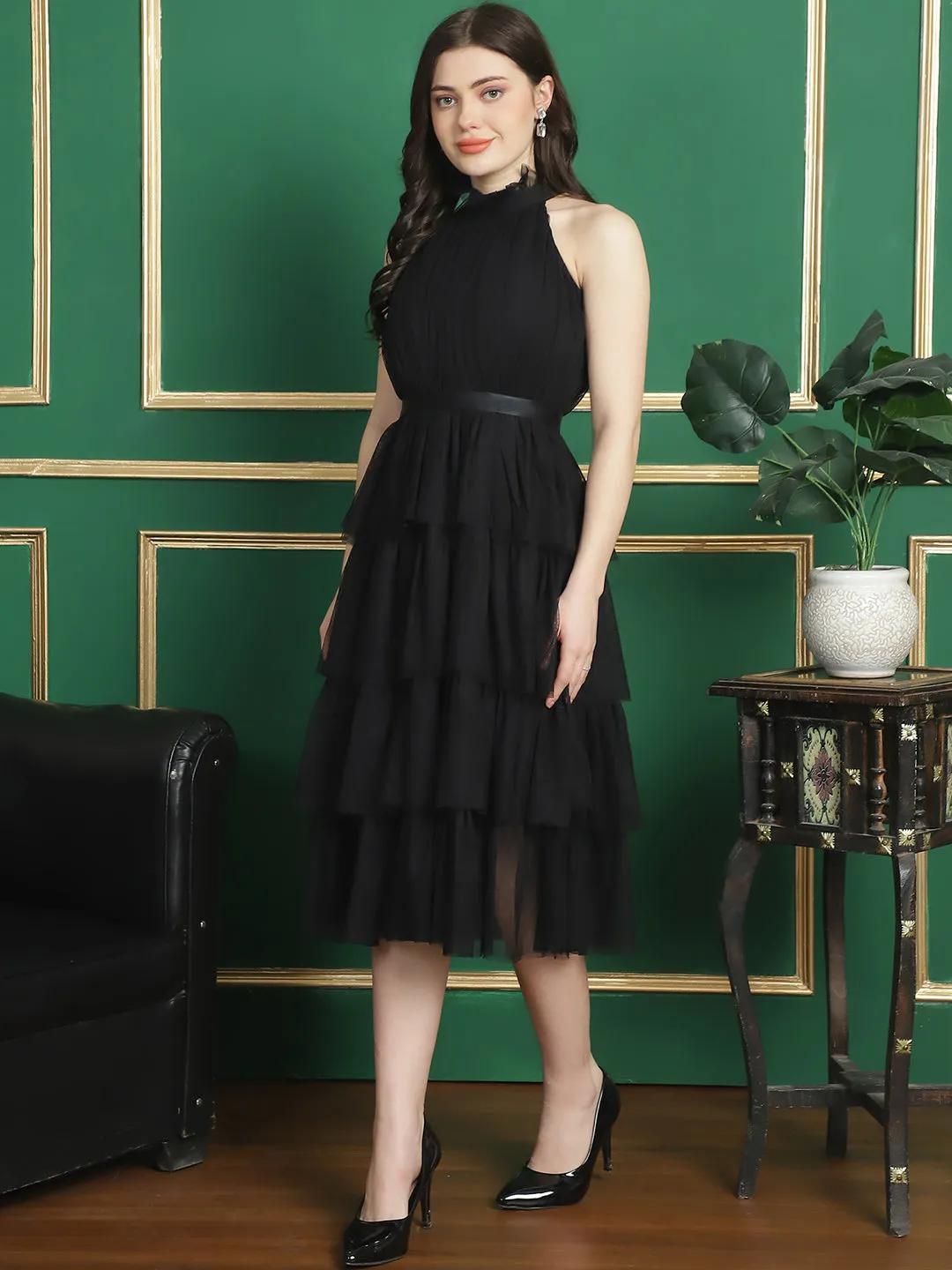 Black Mesh Layered Pretty Dress