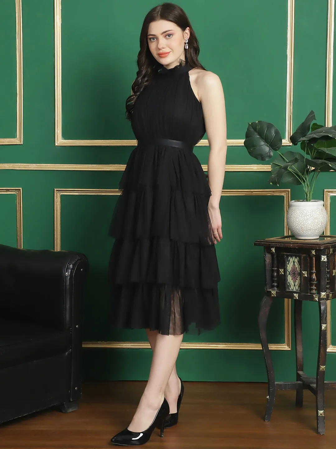 Black Mesh Layered Pretty Dress