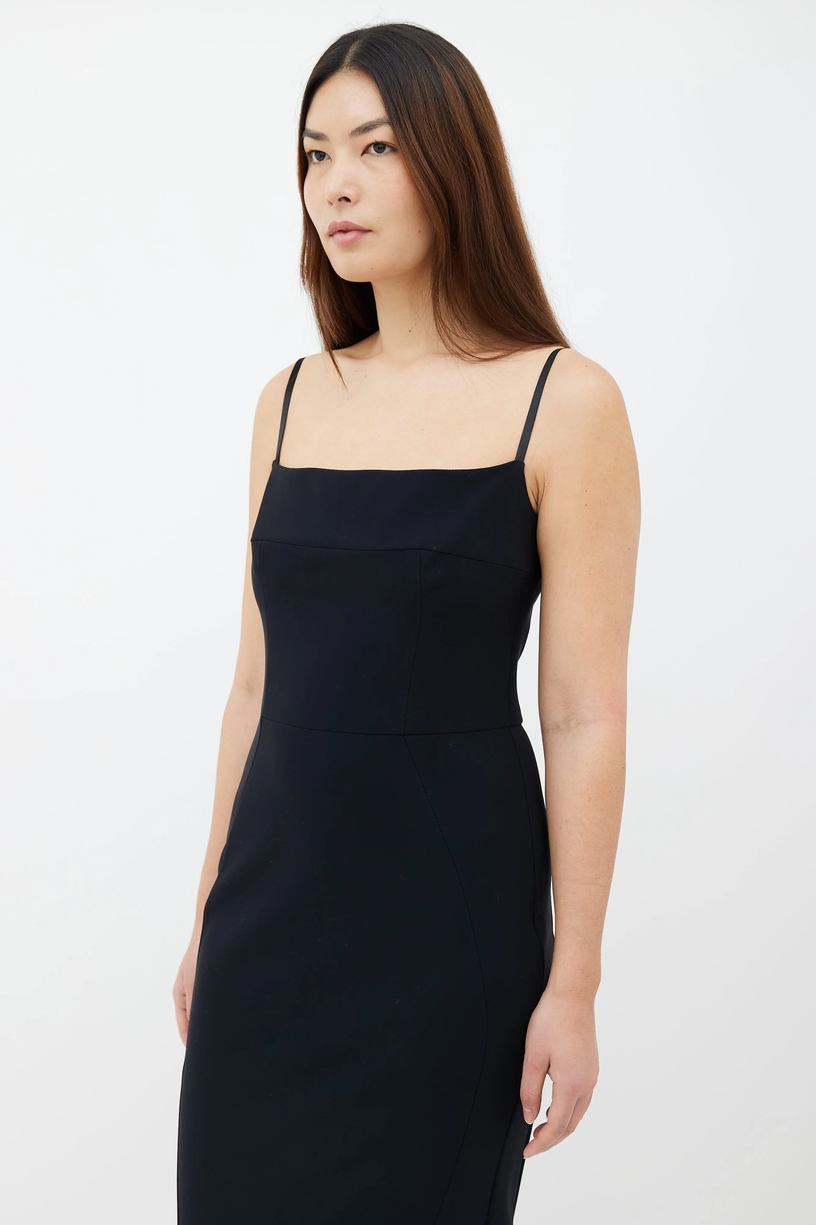 Black Ribbon Strap Ruffle Hem Dress