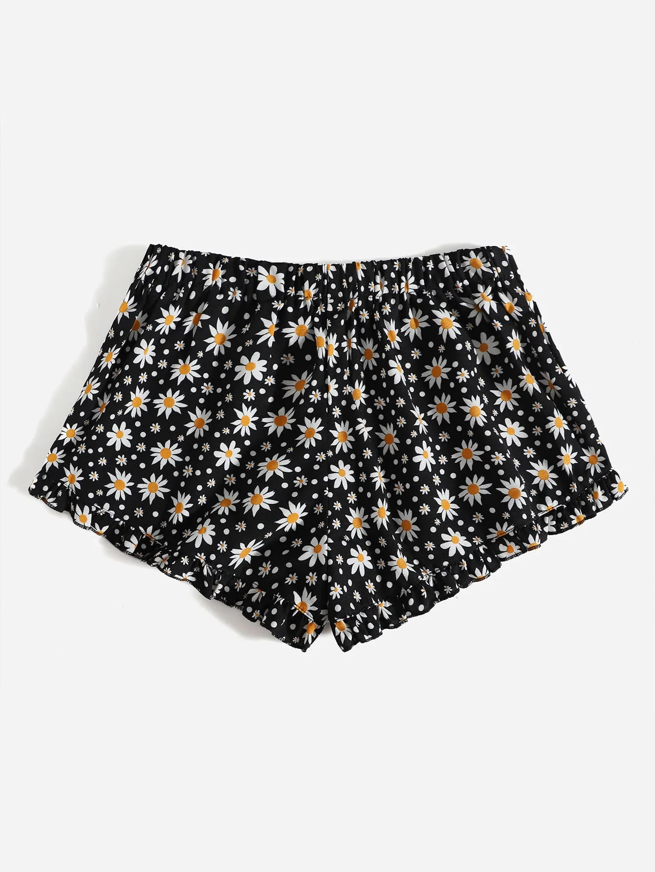 Boho Polka Dot Ruffle Hem Natural Women Shorts