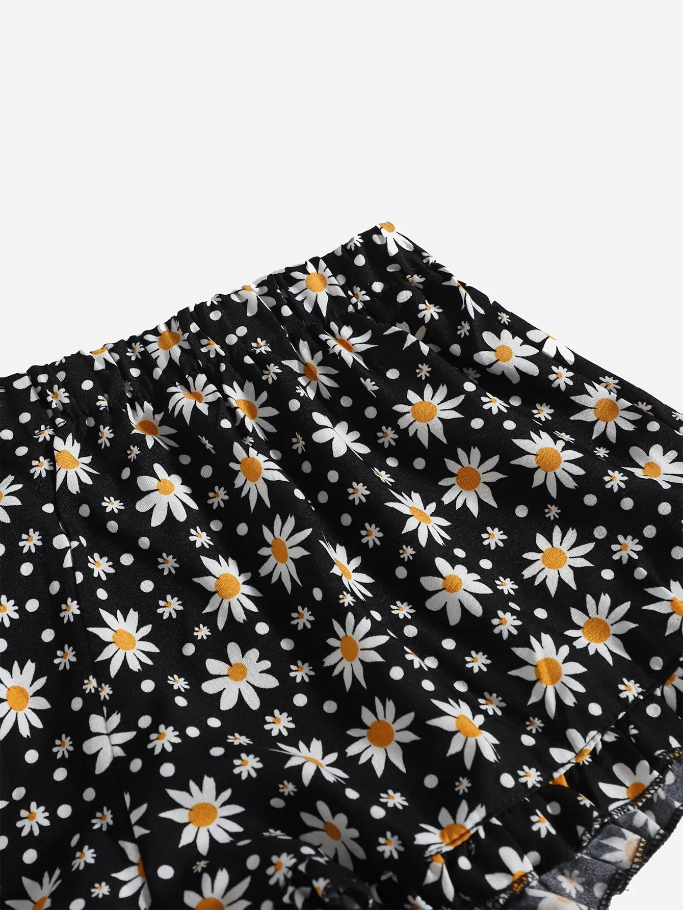 Boho Polka Dot Ruffle Hem Natural Women Shorts