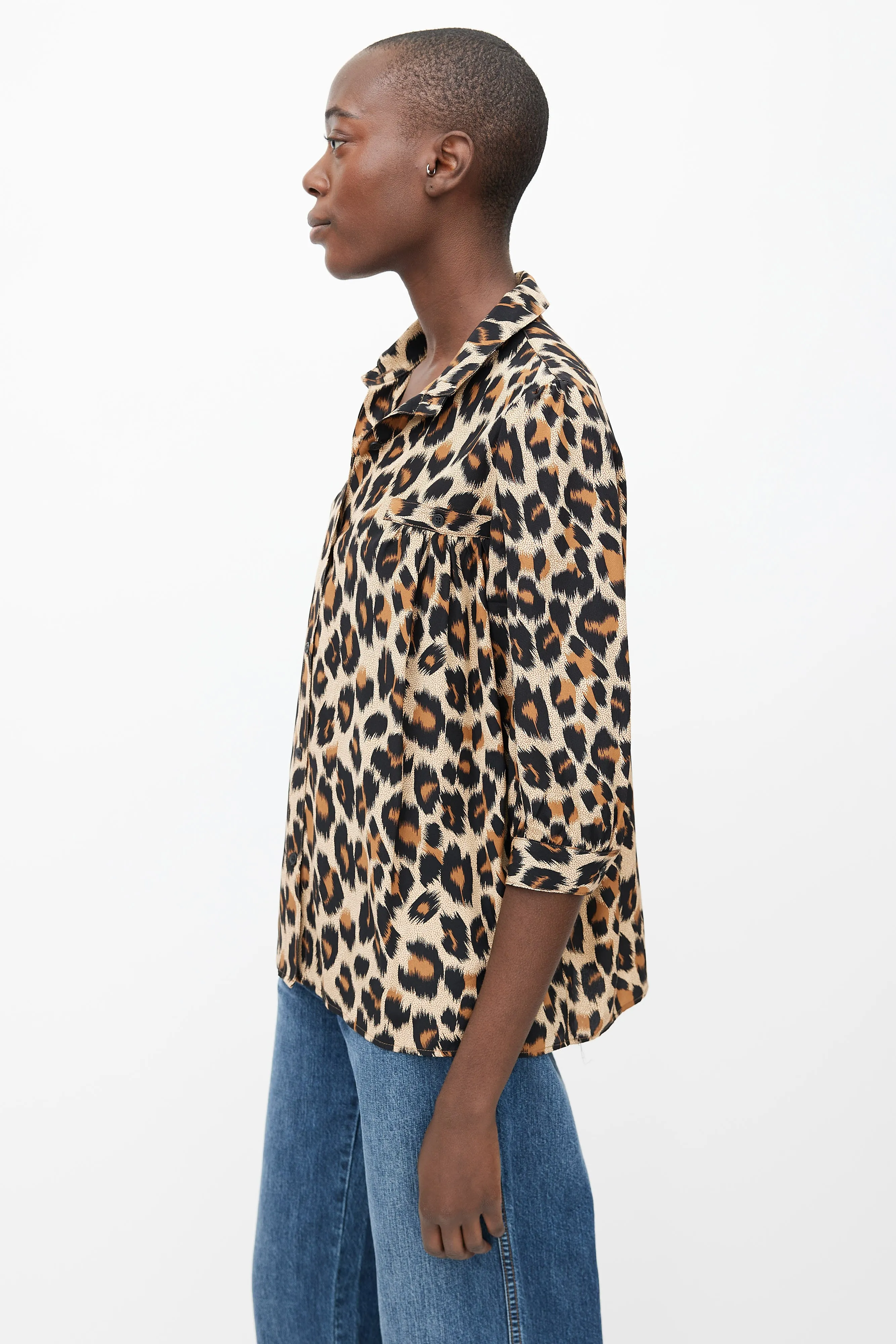 Brown & Black Pattern Three-Quarter Sleeve Blouse