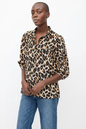 Brown & Black Pattern Three-Quarter Sleeve Blouse