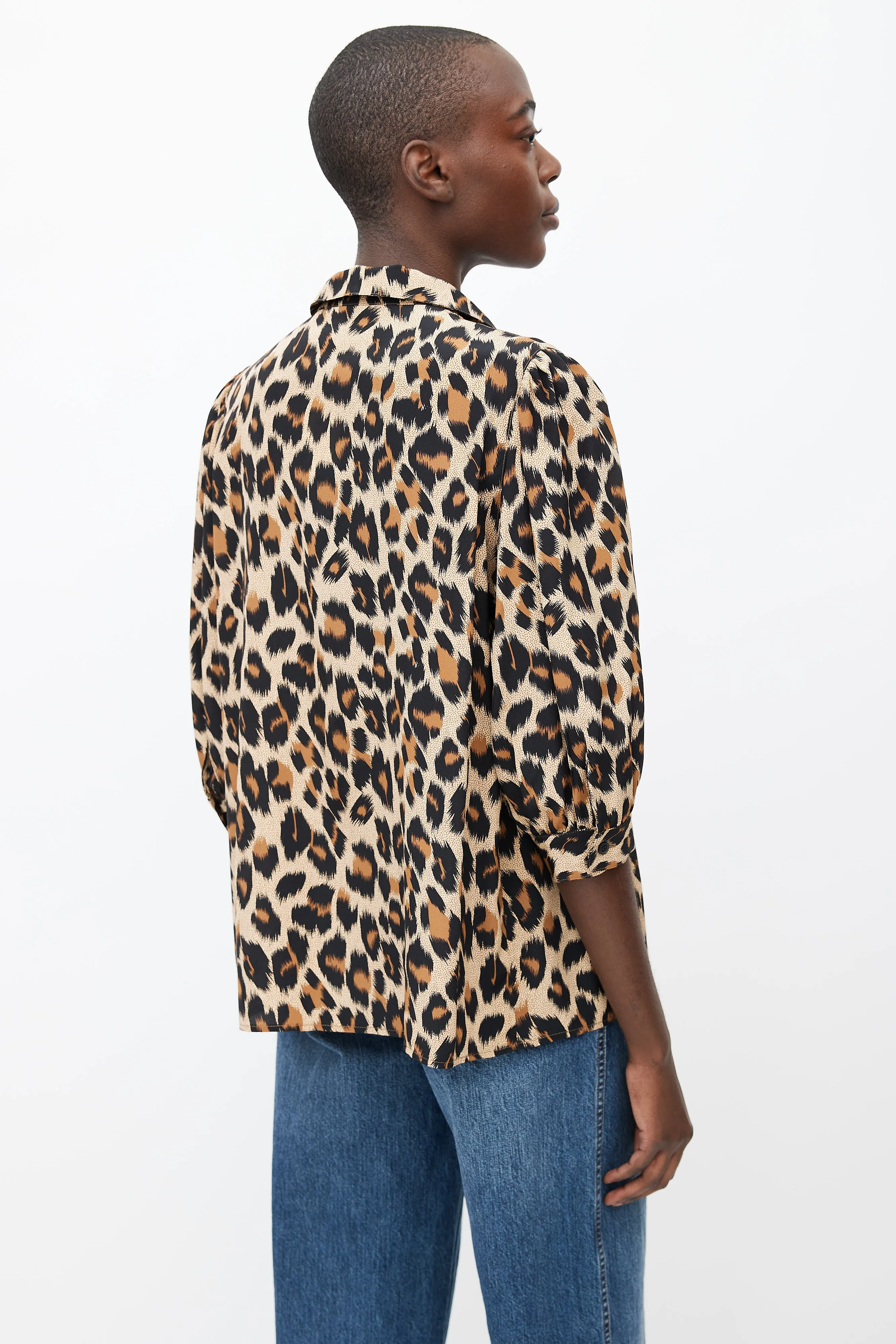 Brown & Black Pattern Three-Quarter Sleeve Blouse