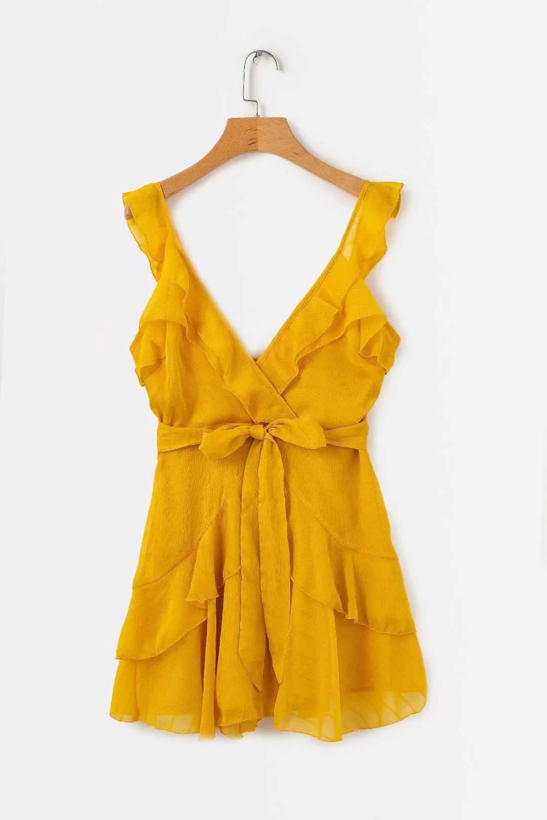 Chiffon Striped Ruffle Strap Short Tulle Tiered Ruffle Mini Dress Open Back