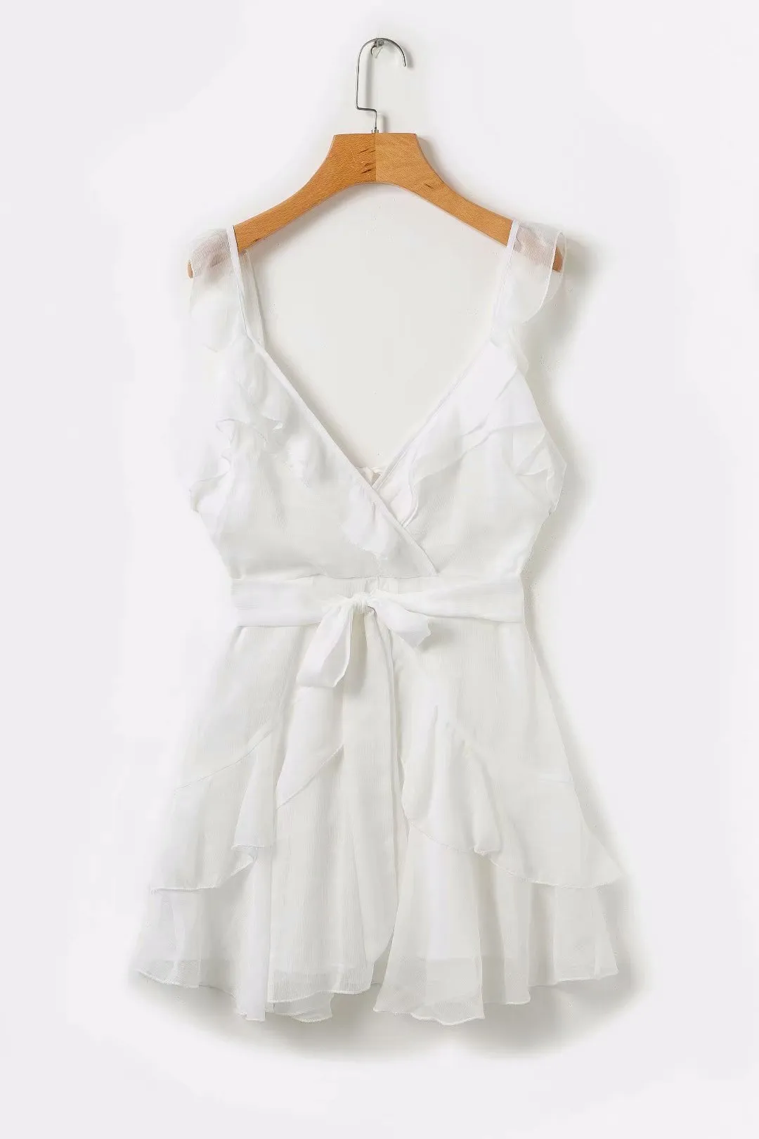 Chiffon Striped Ruffle Strap Short Tulle Tiered Ruffle Mini Dress Open Back