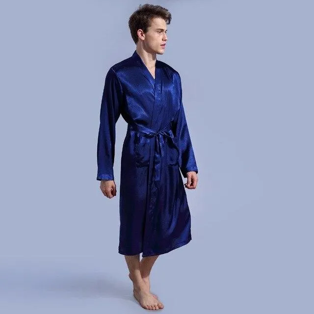 Chinese Men's Wine Red Satin Robe With Belt Kimono Bathrobe Gown Nightgown Sleepwear Home Leisure Pajamas S M L XL XXL D202-10