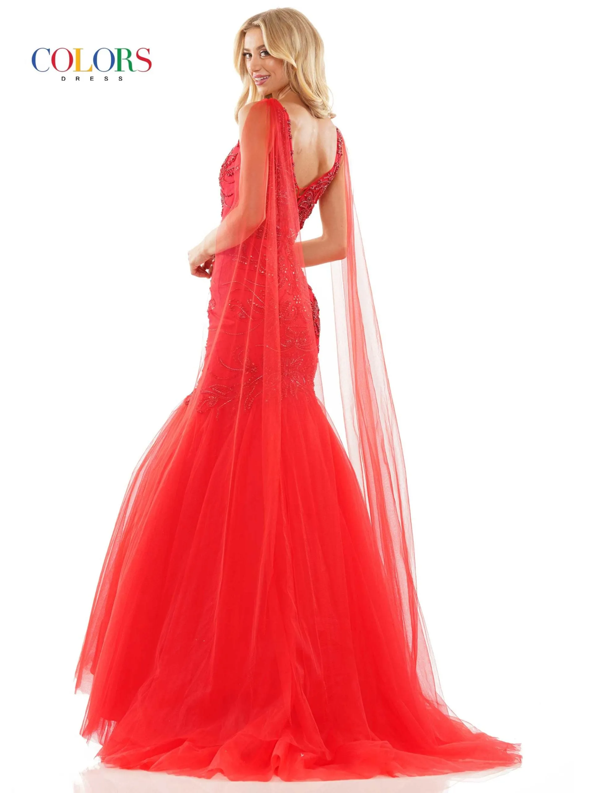 Colors Dress 2993 Size 6 Red Mermaid Prom Dress with Capes