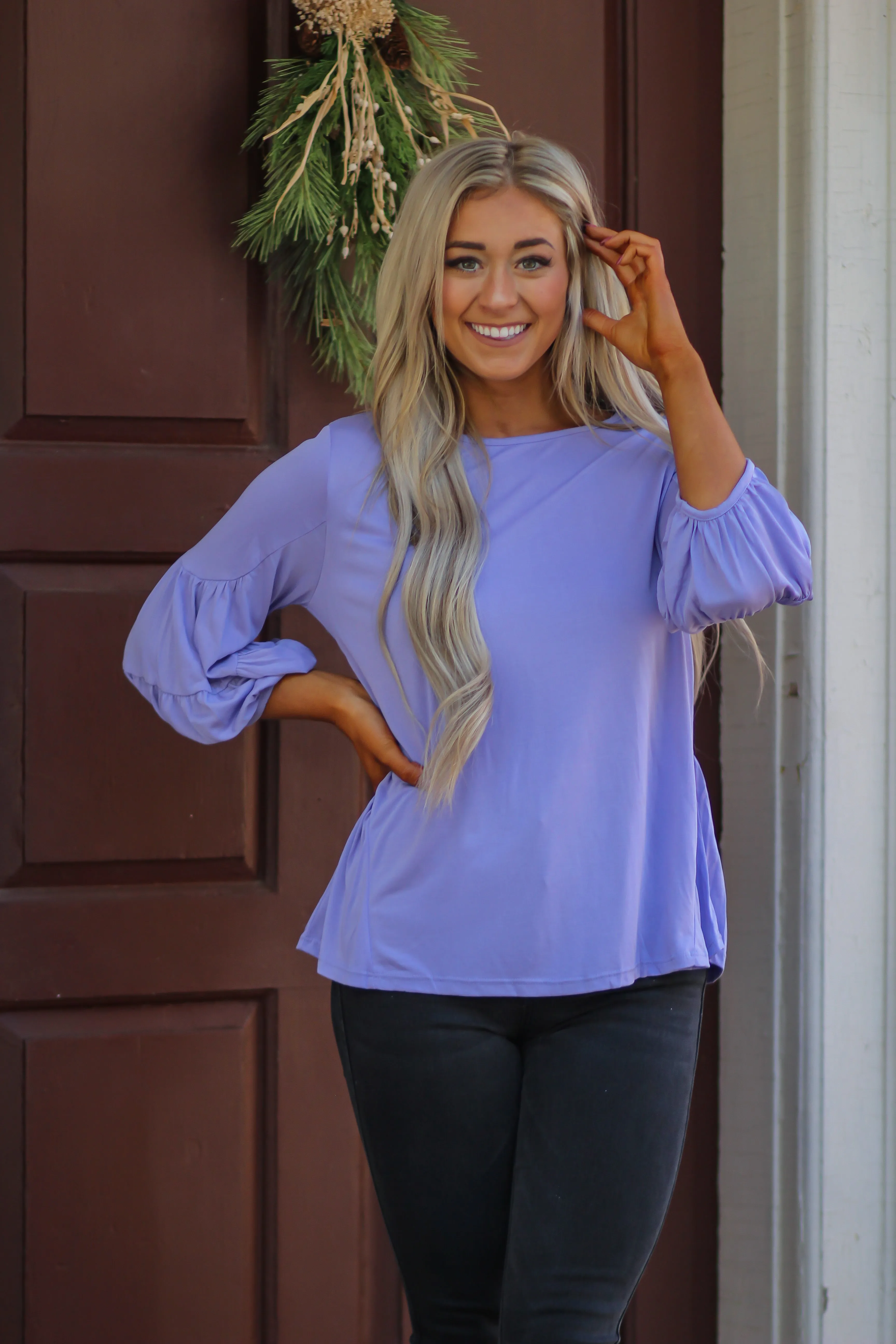 DOORBUSTER Lilac Balloon Sleeve Top