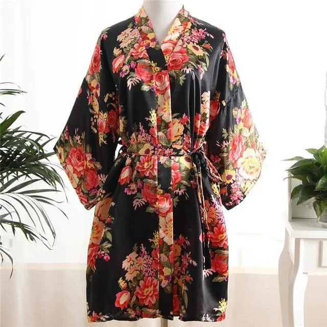 Elegant Pink Women Kimono Bath Gown Sexy Bride Bridesmaid Wedding Robe Nightgown Sexy Home Clothing Sleepwear Negligee Lingerie