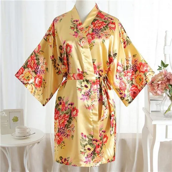 Elegant Pink Women Kimono Bath Gown Sexy Bride Bridesmaid Wedding Robe Nightgown Sexy Home Clothing Sleepwear Negligee Lingerie