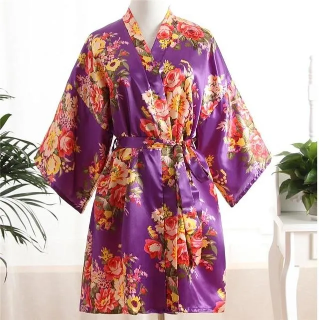 Elegant Pink Women Kimono Bath Gown Sexy Bride Bridesmaid Wedding Robe Nightgown Sexy Home Clothing Sleepwear Negligee Lingerie