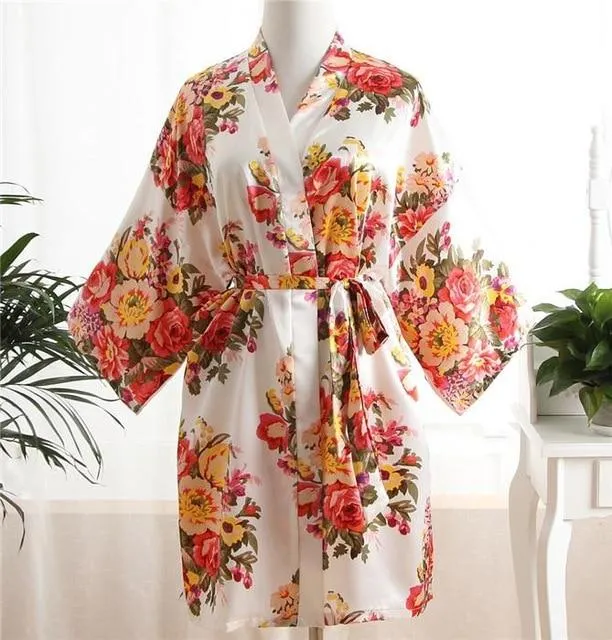 Elegant Pink Women Kimono Bath Gown Sexy Bride Bridesmaid Wedding Robe Nightgown Sexy Home Clothing Sleepwear Negligee Lingerie