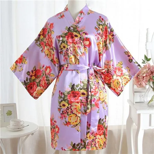Elegant Pink Women Kimono Bath Gown Sexy Bride Bridesmaid Wedding Robe Nightgown Sexy Home Clothing Sleepwear Negligee Lingerie