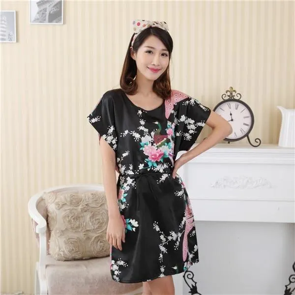 Elegant Pink Women Kimono Bath Gown Sexy Bride Bridesmaid Wedding Robe Nightgown Sexy Home Clothing Sleepwear Negligee Lingerie