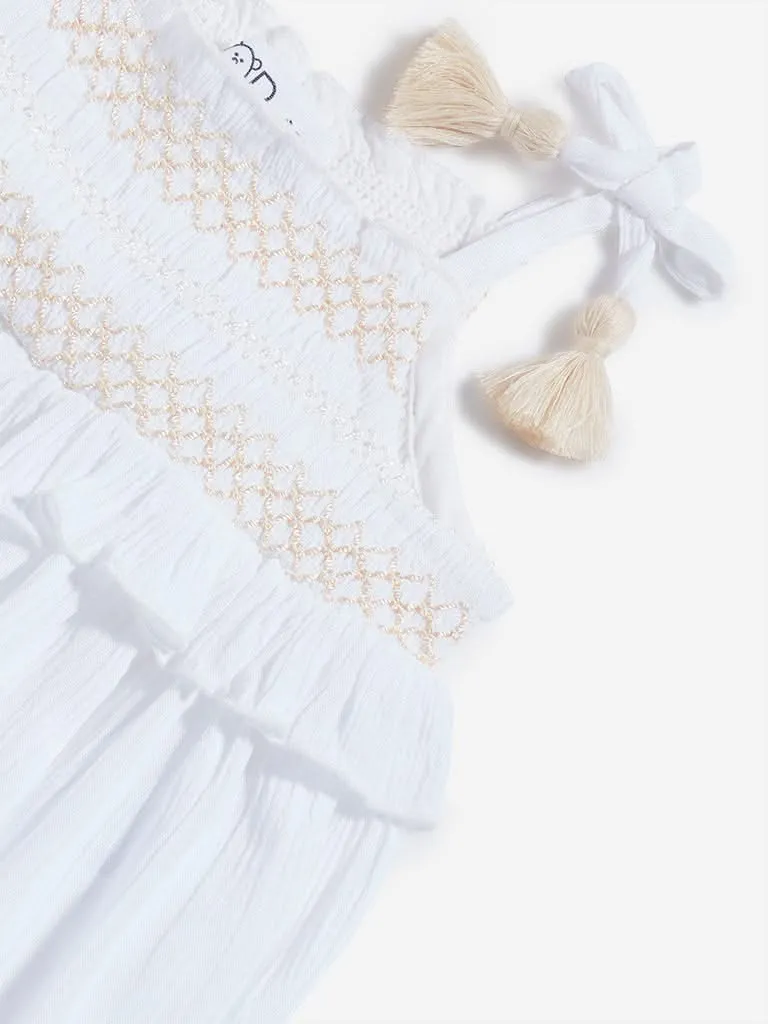 HOP Baby Off-White Embroidered Top & High Rise Shorts Set