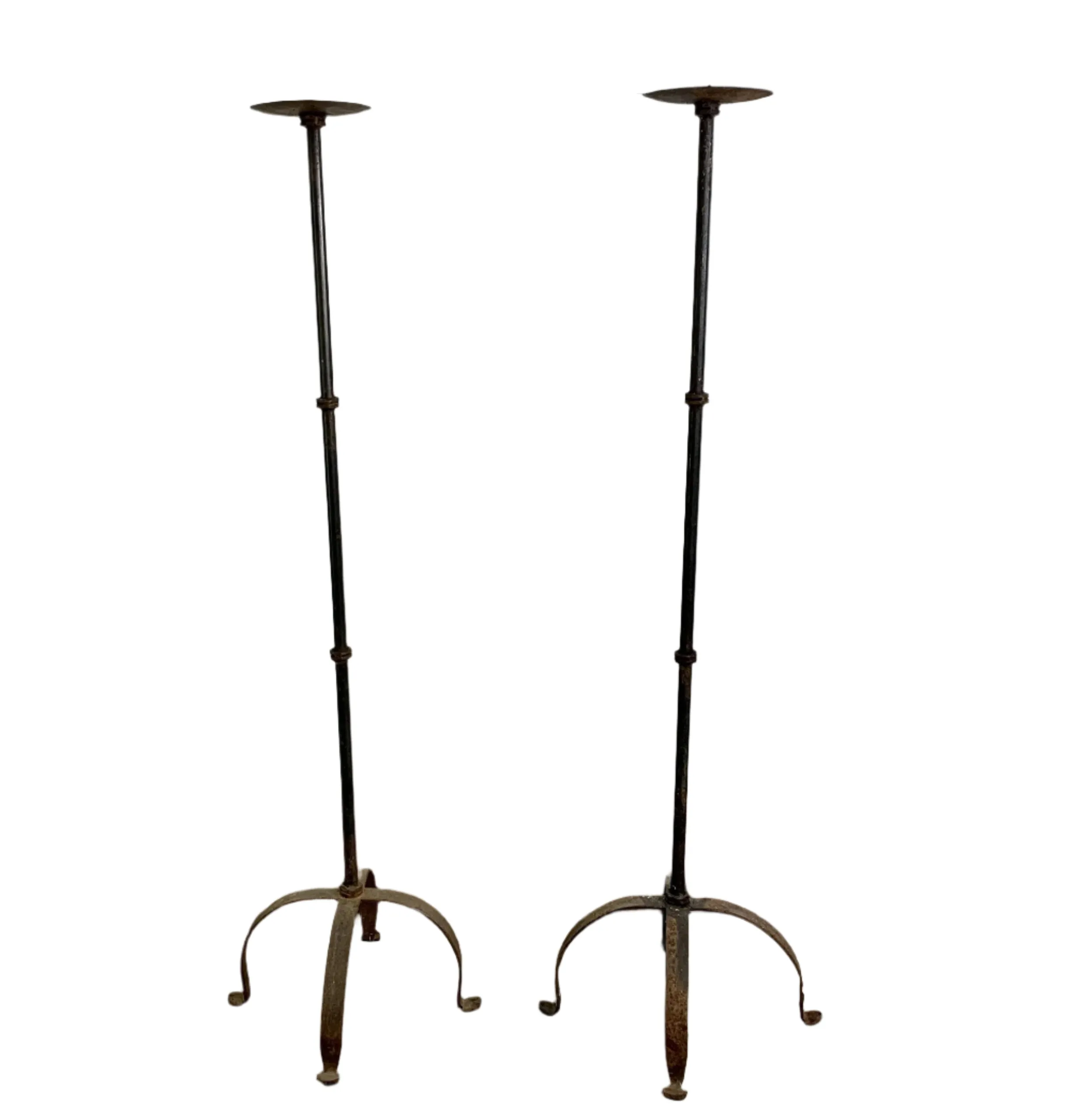 Iron Pillar Candle Holder, Floor Standing, Pair, Set of Two