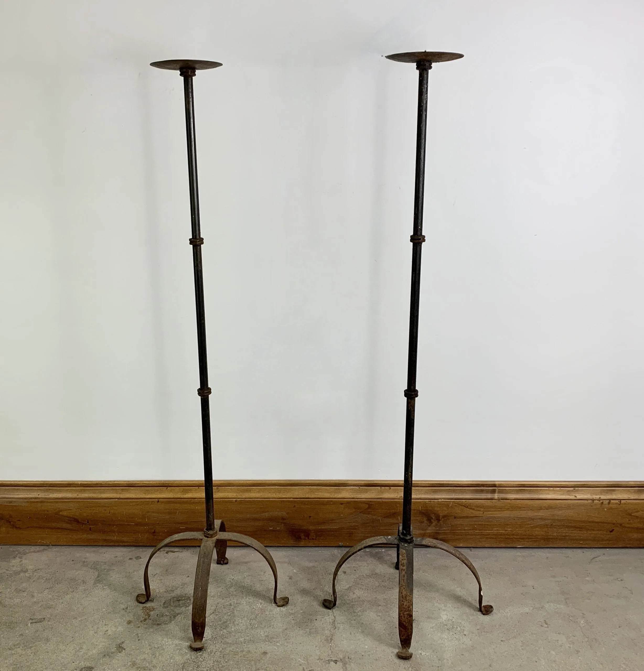 Iron Pillar Candle Holder, Floor Standing, Pair, Set of Two