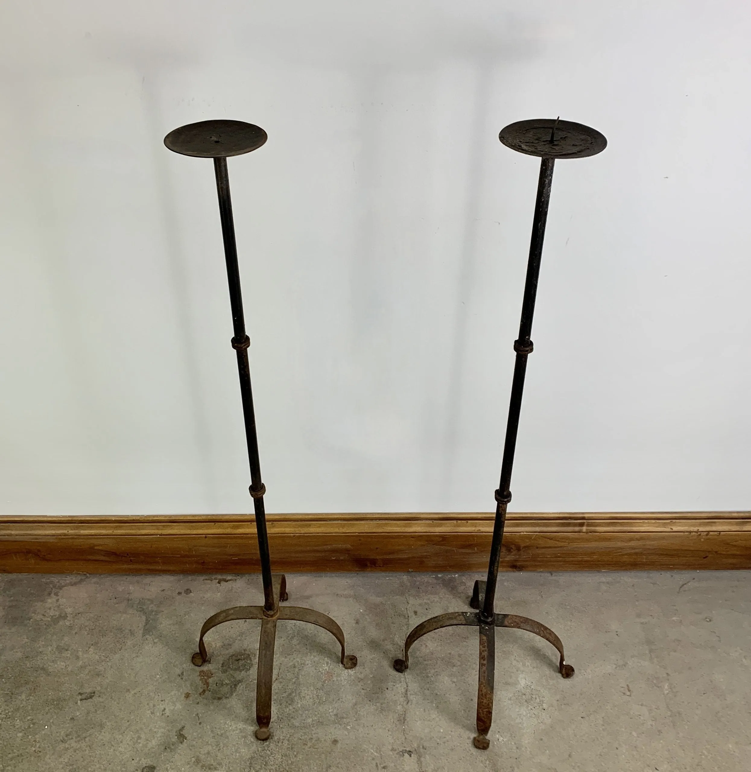 Iron Pillar Candle Holder, Floor Standing, Pair, Set of Two