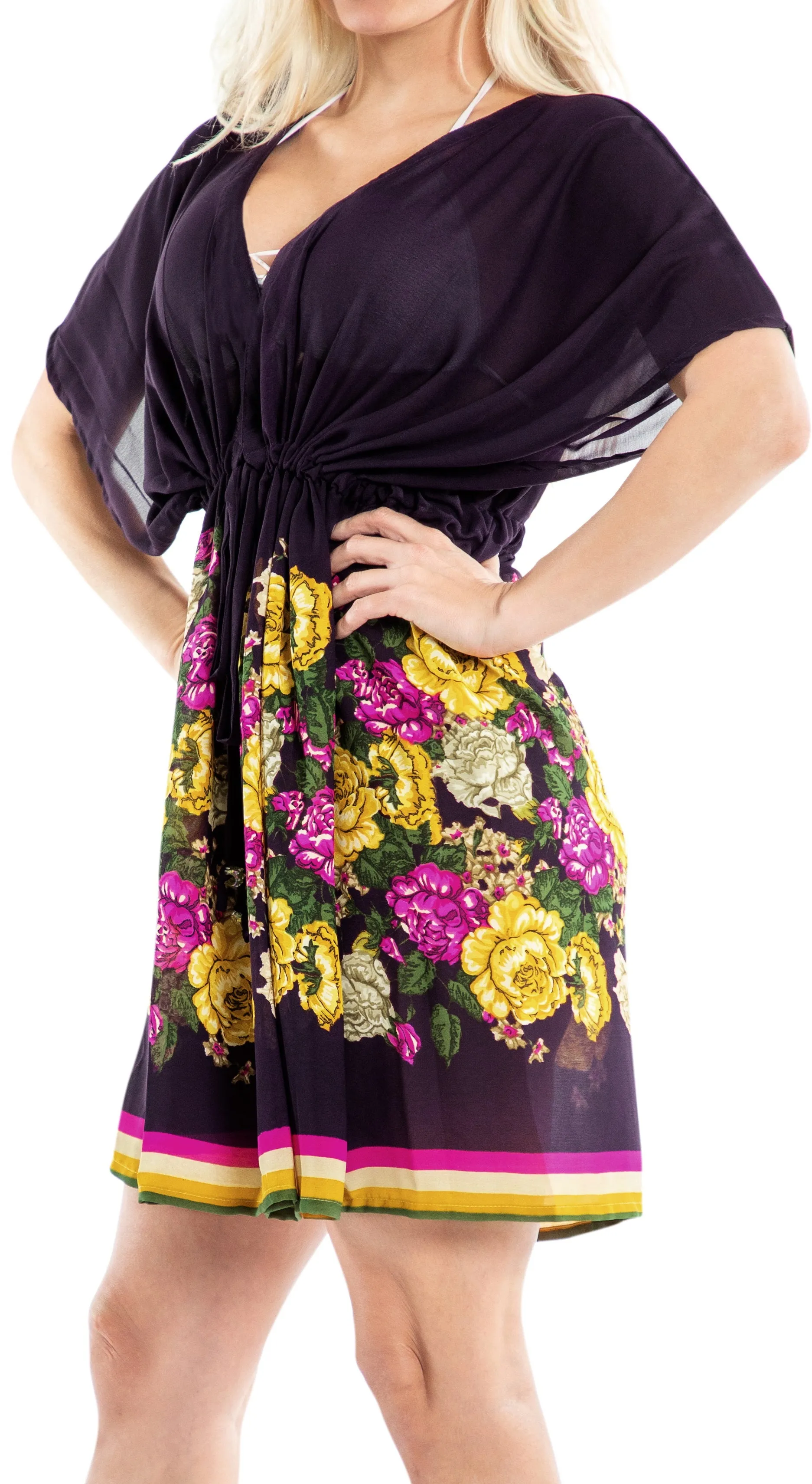 LA LEELA kimono cover ups for swimwear women Violet_Y441 OSFM 14-24W [L- 3X]