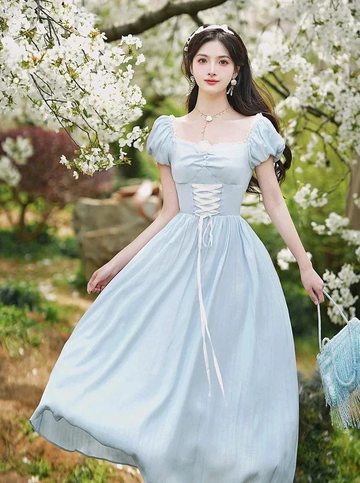 Lace-Up Dress Waist Neck France Square T-Blake