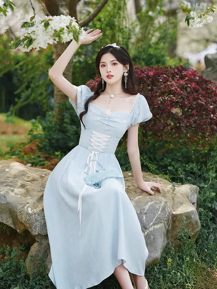 Lace-Up Dress Waist Neck France Square T-Blake