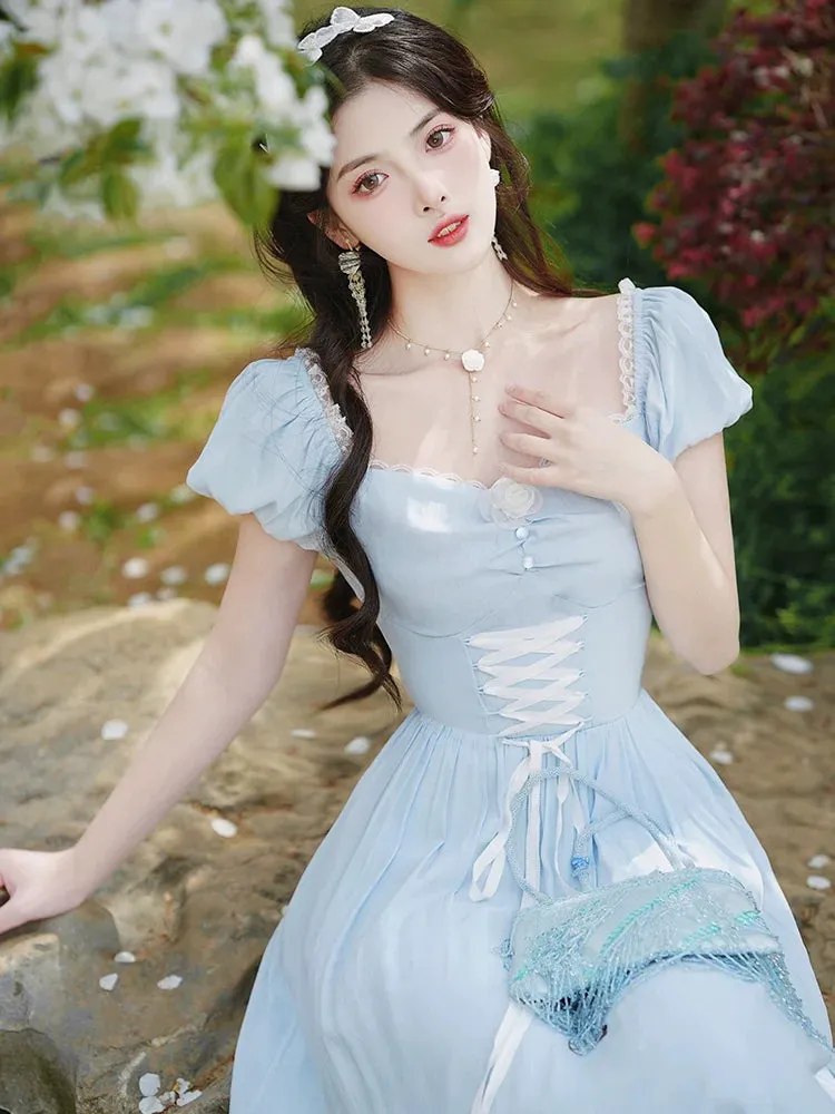 Lace-Up Dress Waist Neck France Square T-Blake