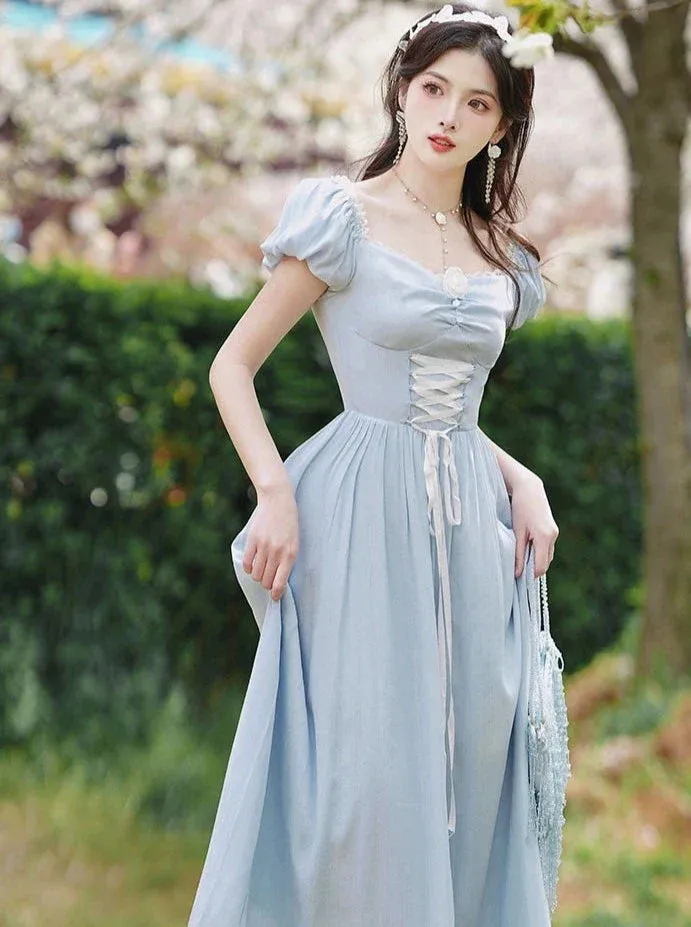 Lace-Up Dress Waist Neck France Square T-Blake