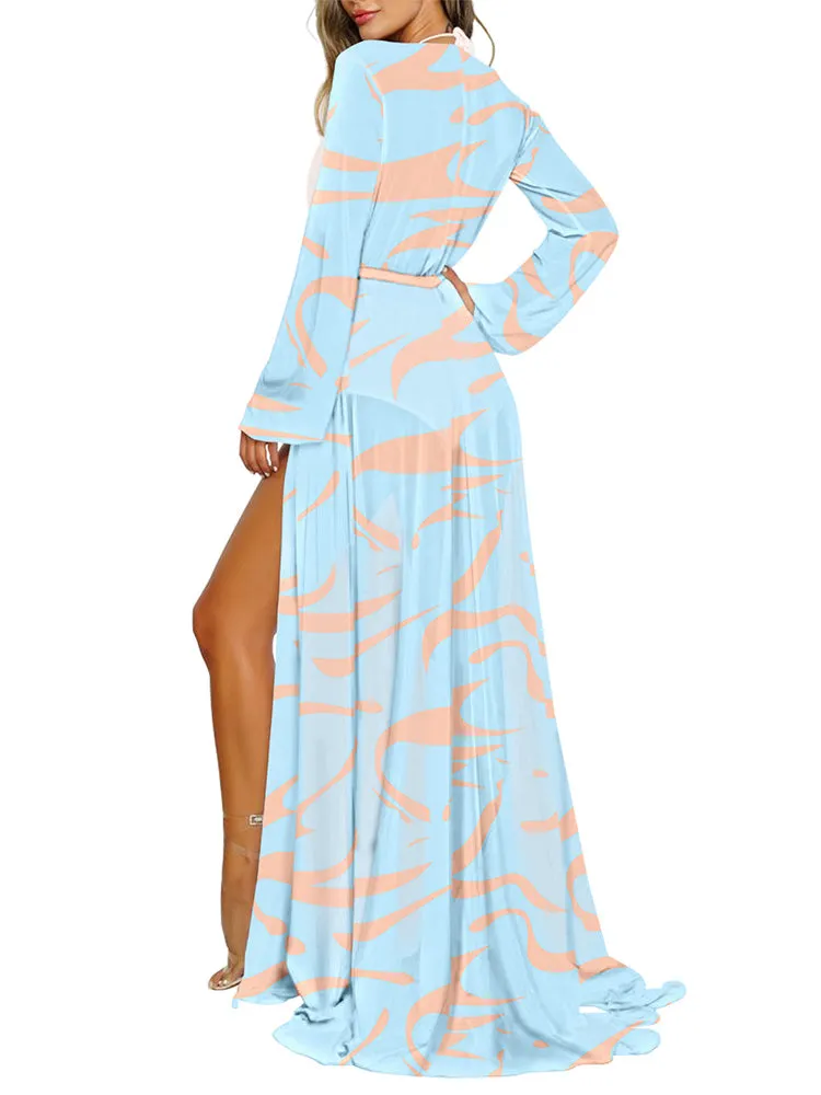 Long Sleeve Sheer Mesh Maxi Beach Cover Up For Women