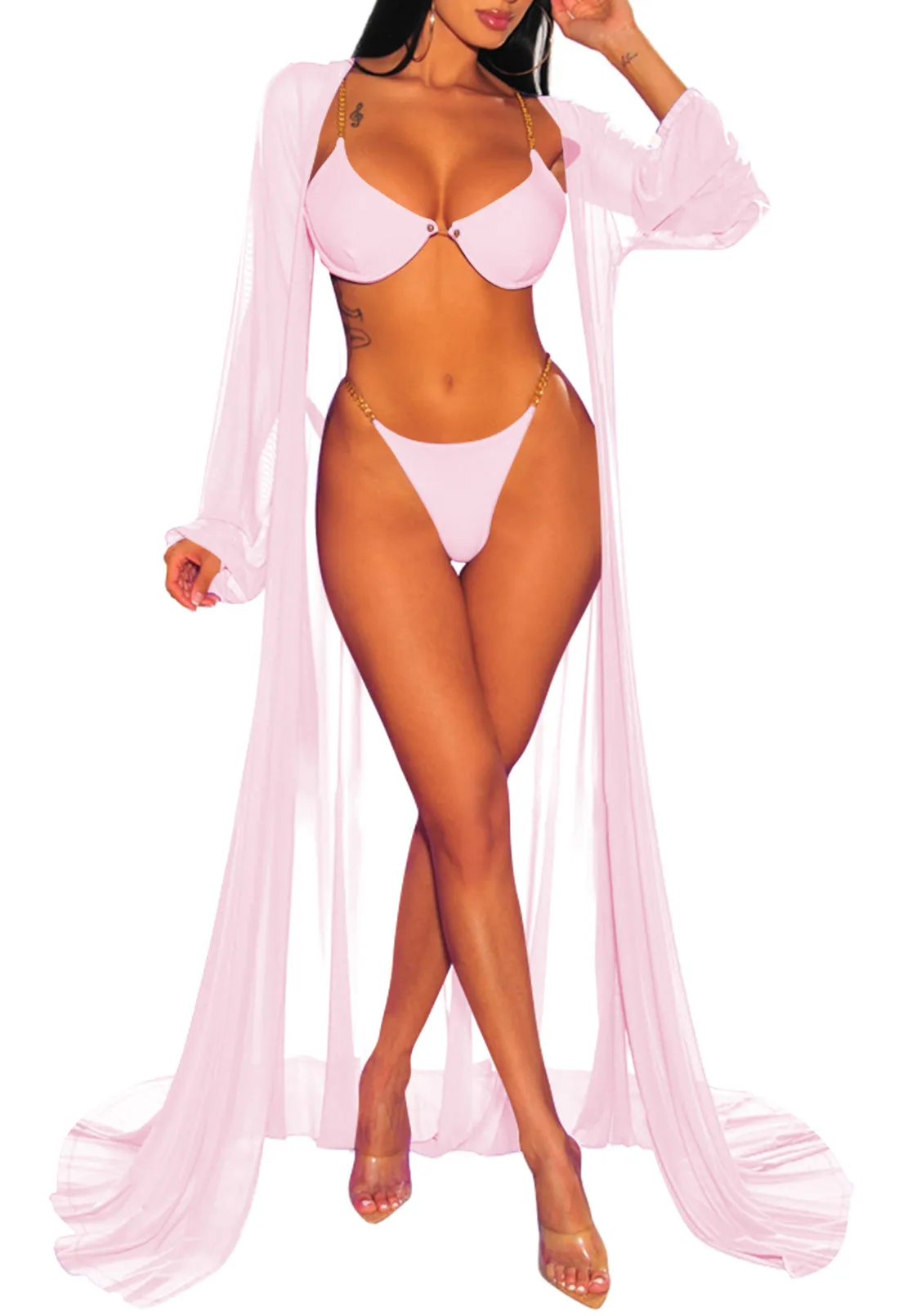 Long Sleeve Sheer Mesh Maxi Beach Cover Up For Women