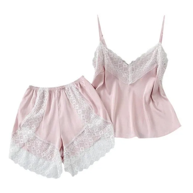 New Women Silk Satin Pajamas Set