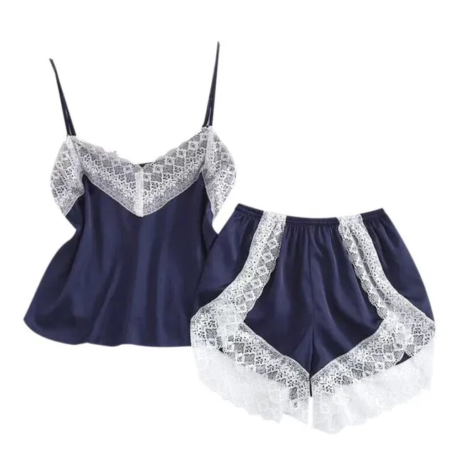 New Women Silk Satin Pajamas Set