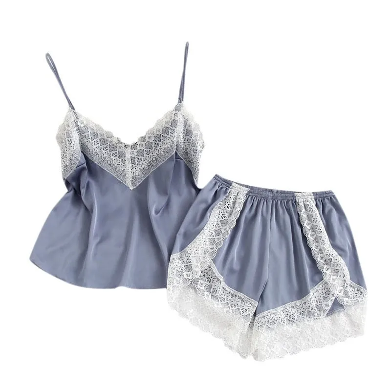 New Women Silk Satin Pajamas Set