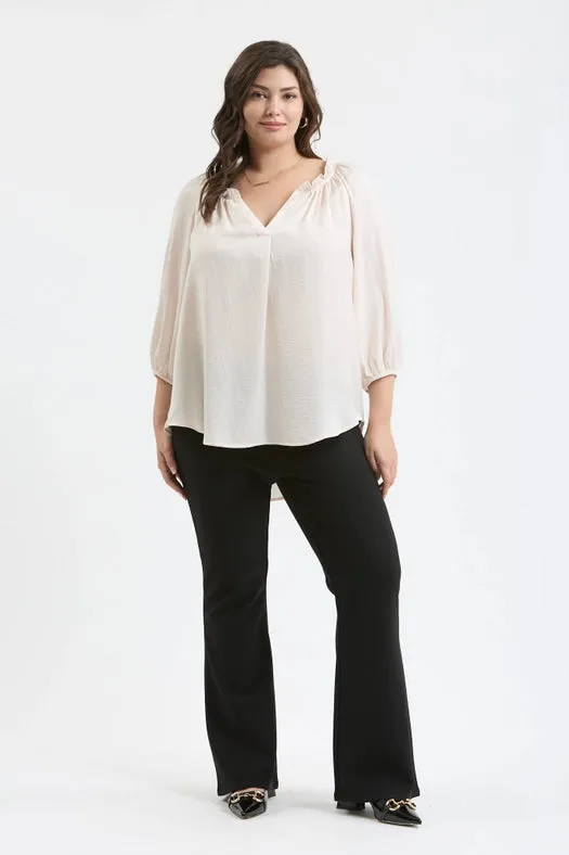 Plus Split Neck 3/4 Balloon Sleeve Blouse CHAMPAGNE