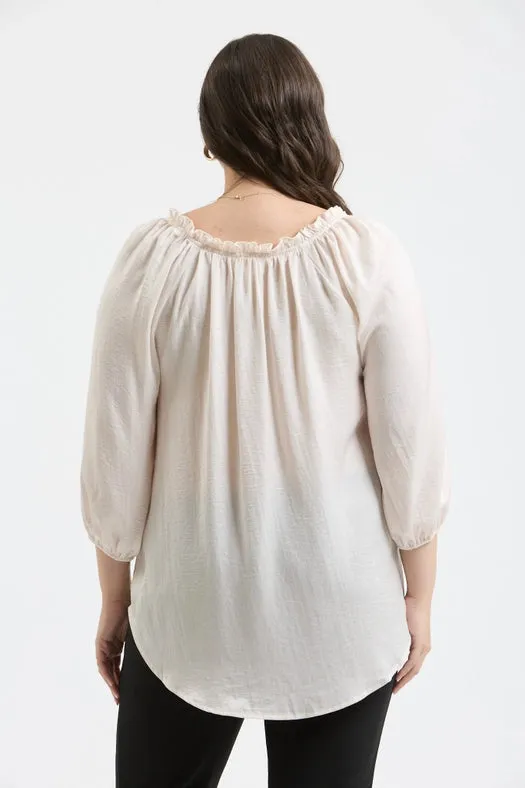 Plus Split Neck 3/4 Balloon Sleeve Blouse CHAMPAGNE