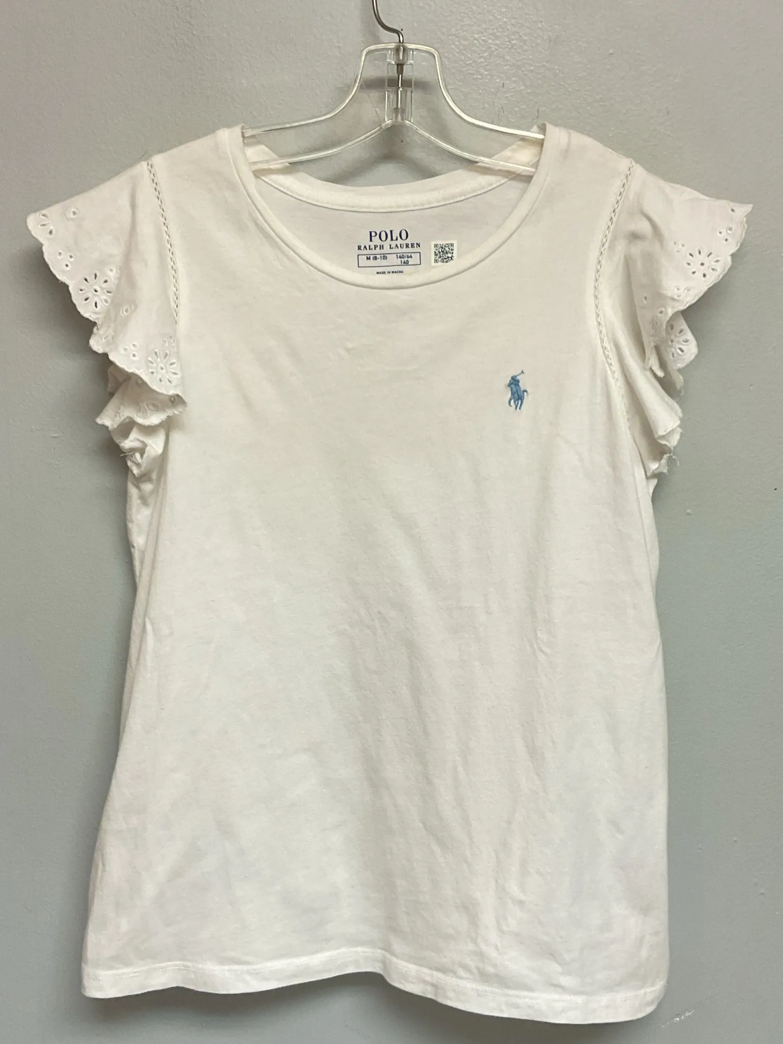 Ralph Lauren Size 8 White Cotton Big Girls Tees/Polos/Tunics