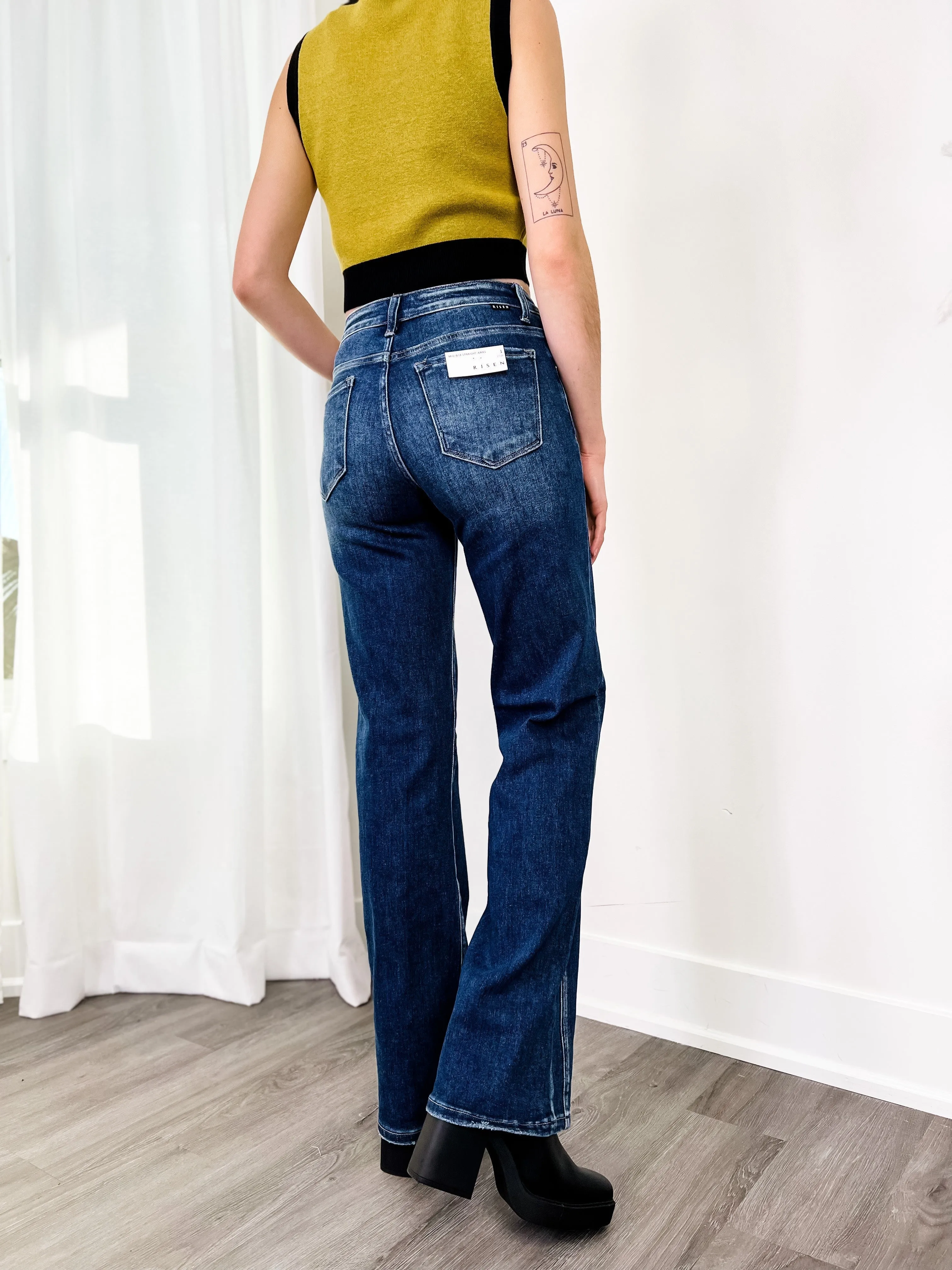 Risen Dark Wash Straight Leg Jeans