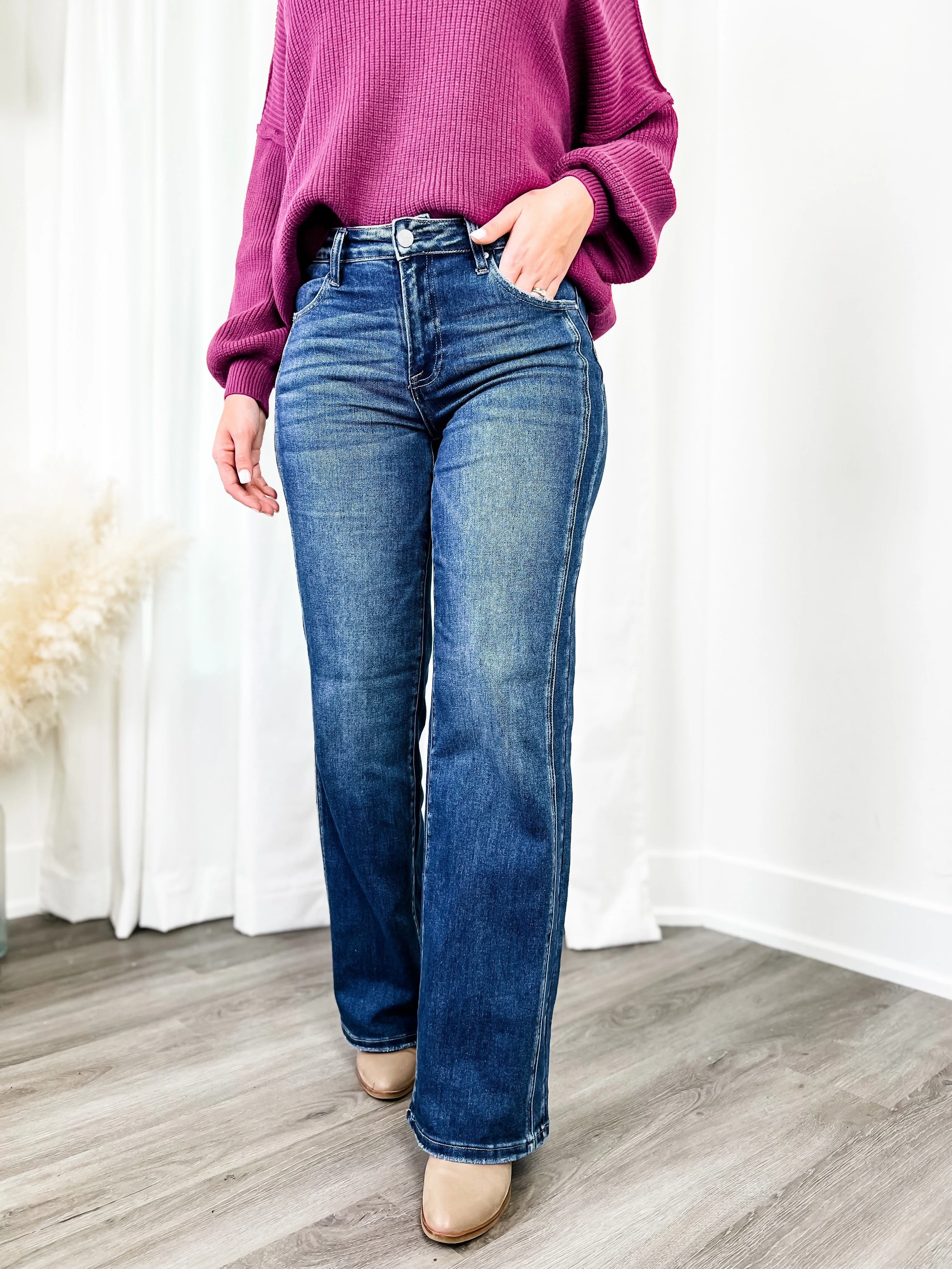 Risen Dark Wash Straight Leg Jeans