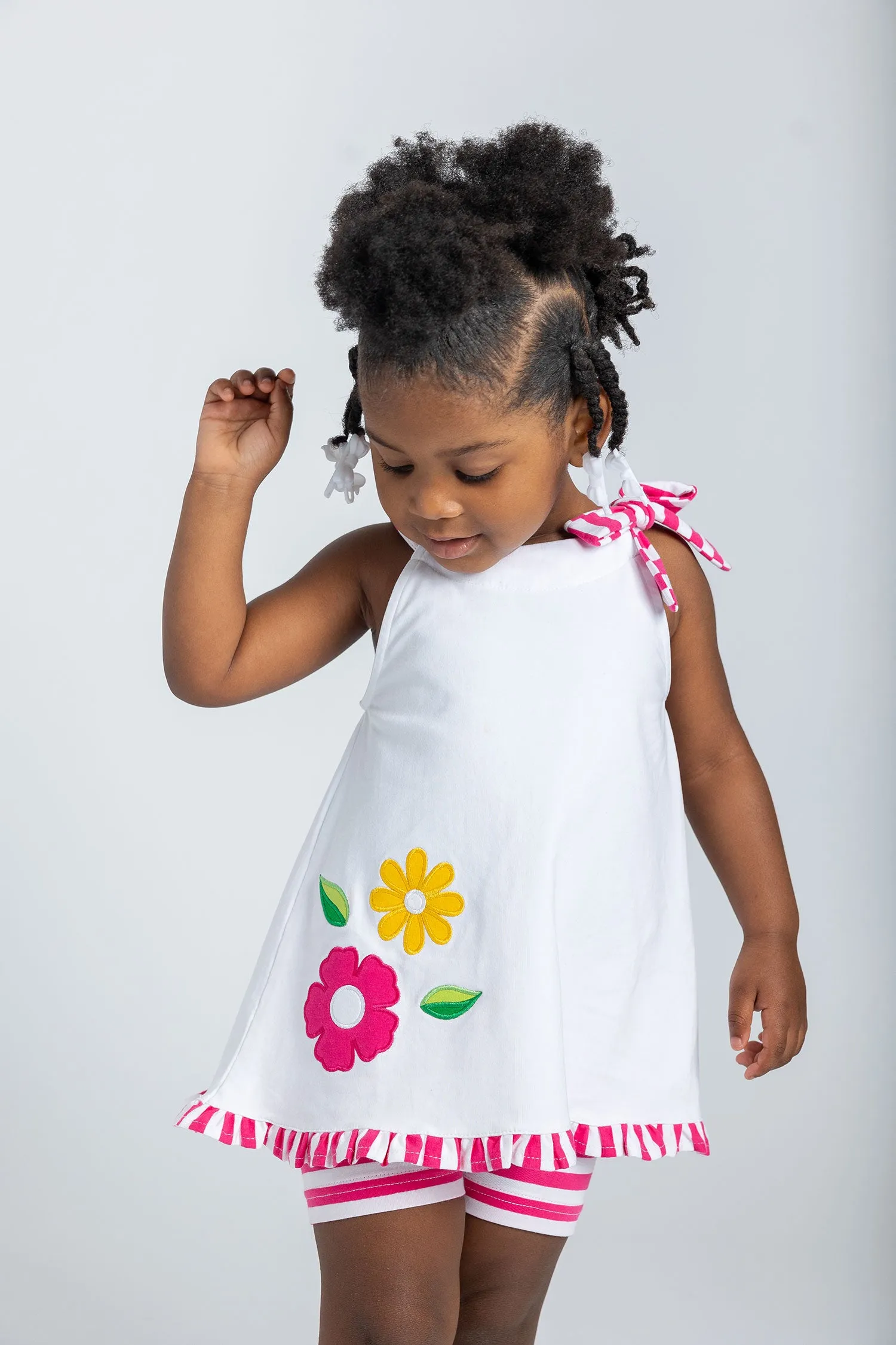 Stripe Knit Short Set With Flowers