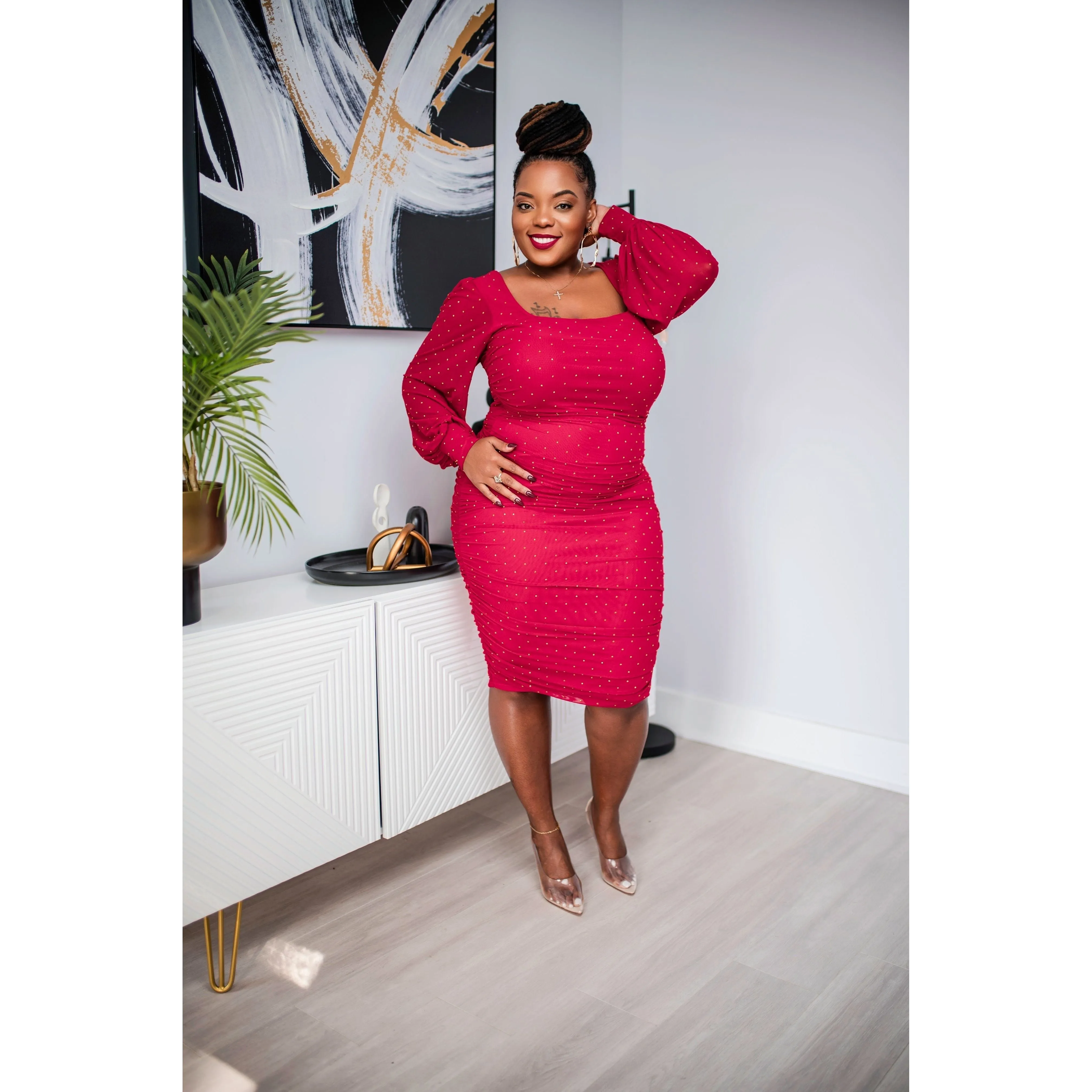 Studded Midi Dress (Red)