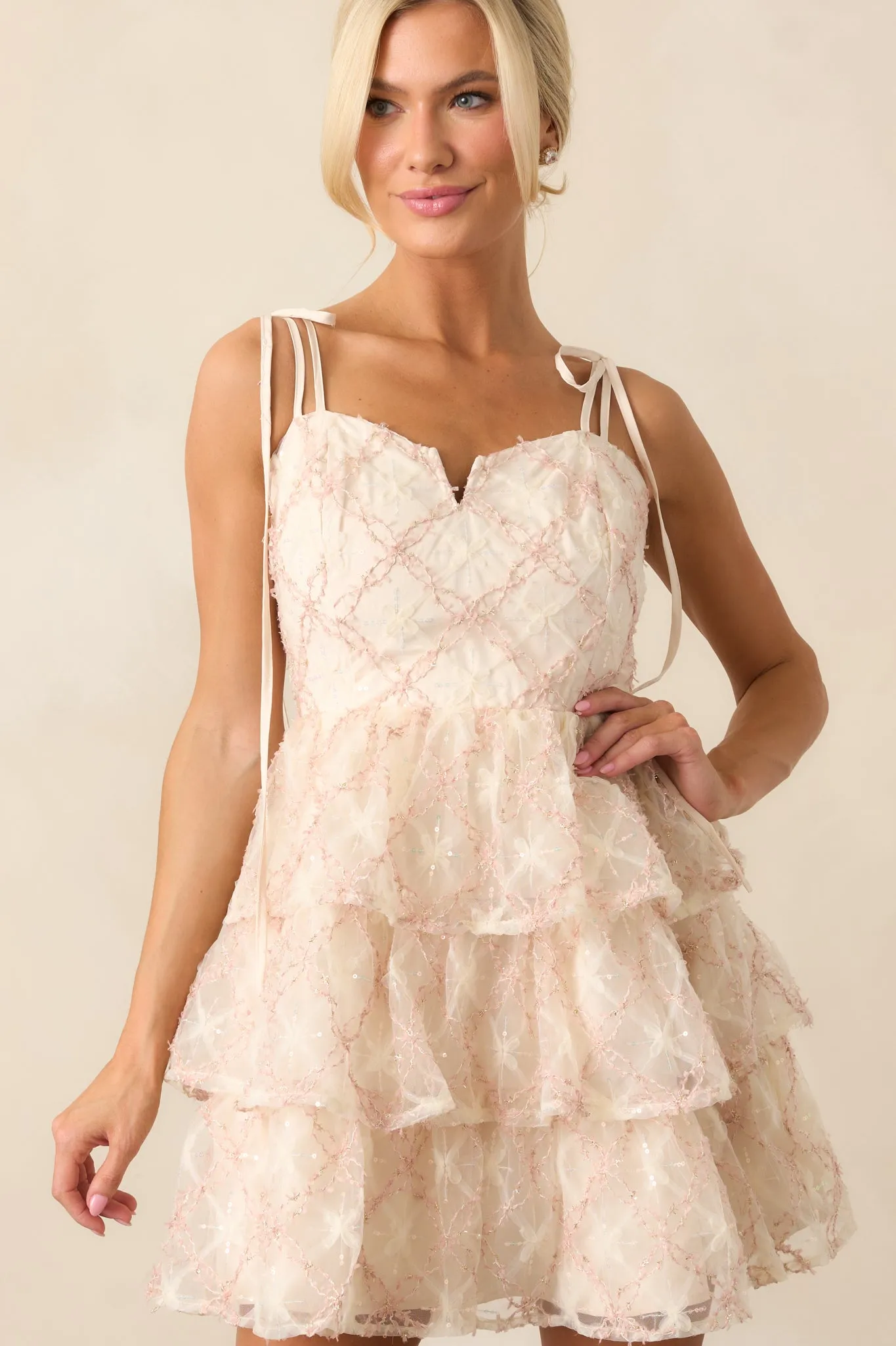 The Garden’s Secret Pink Floral Tiered Mini Dress
