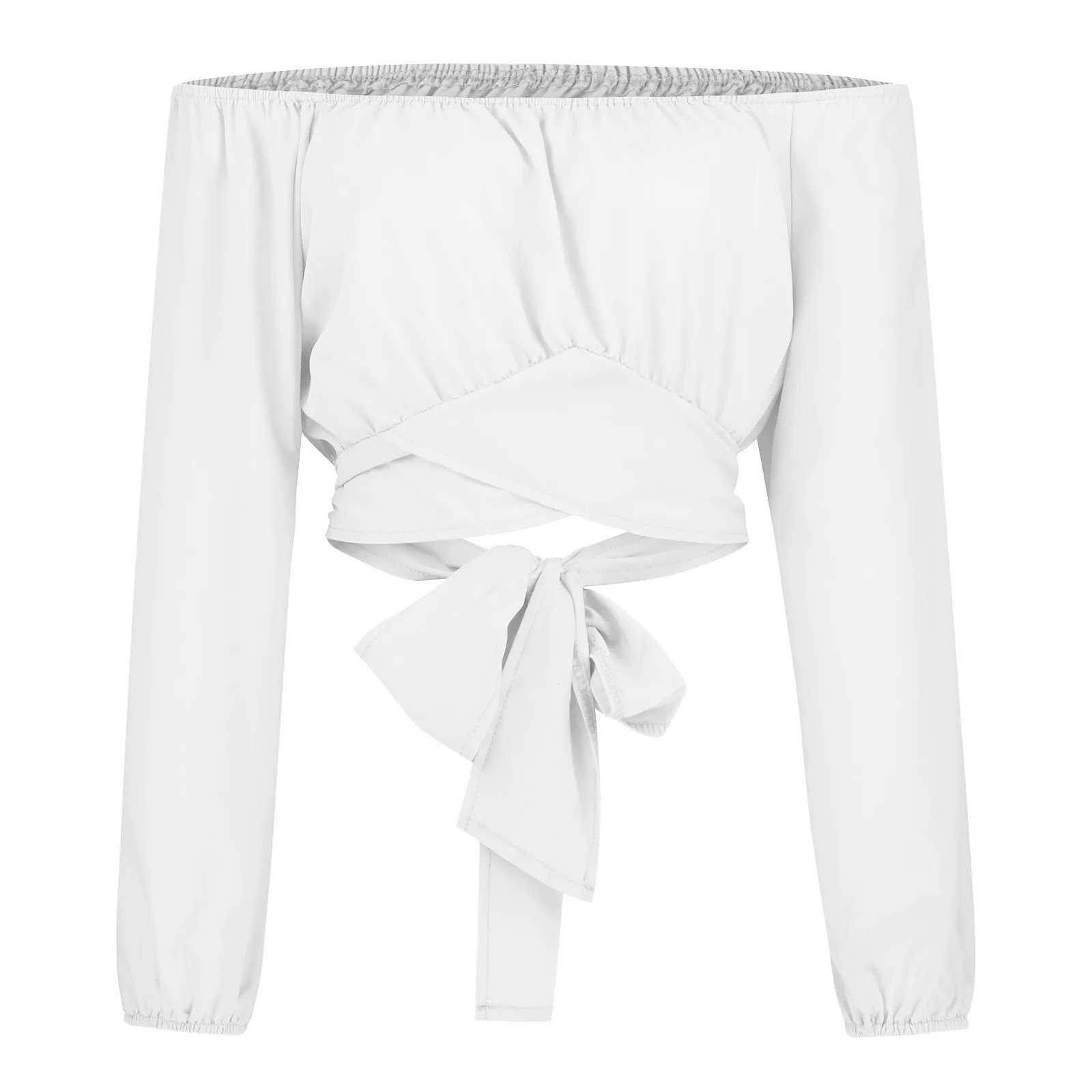 Wjczt Women Elegant Boho Print Blouse Casual Long Lantern Sleeve Off Shoulder Slim Shirt Female Chic Cropped Top Summer Tunics