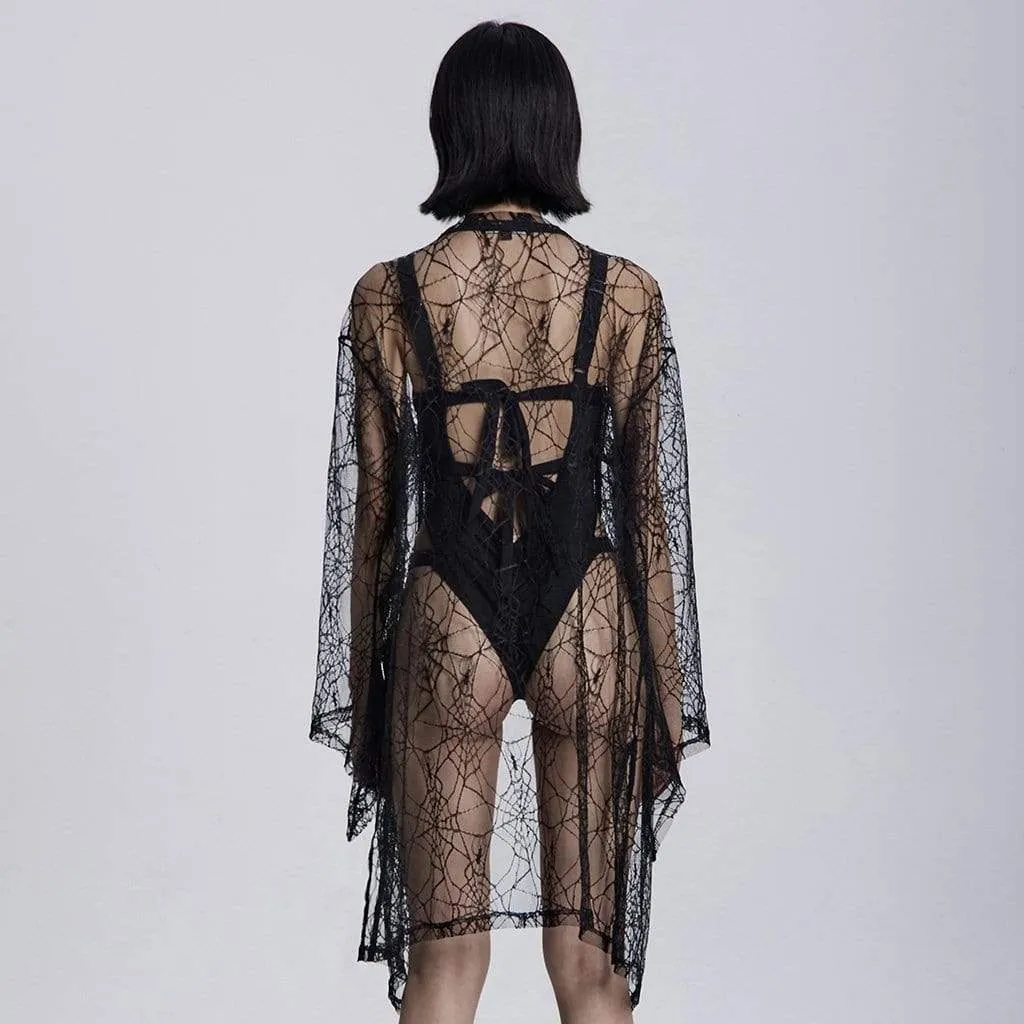 Women's Grunge Sheer Spider Mesh Kimono Capes Beach Cover Up