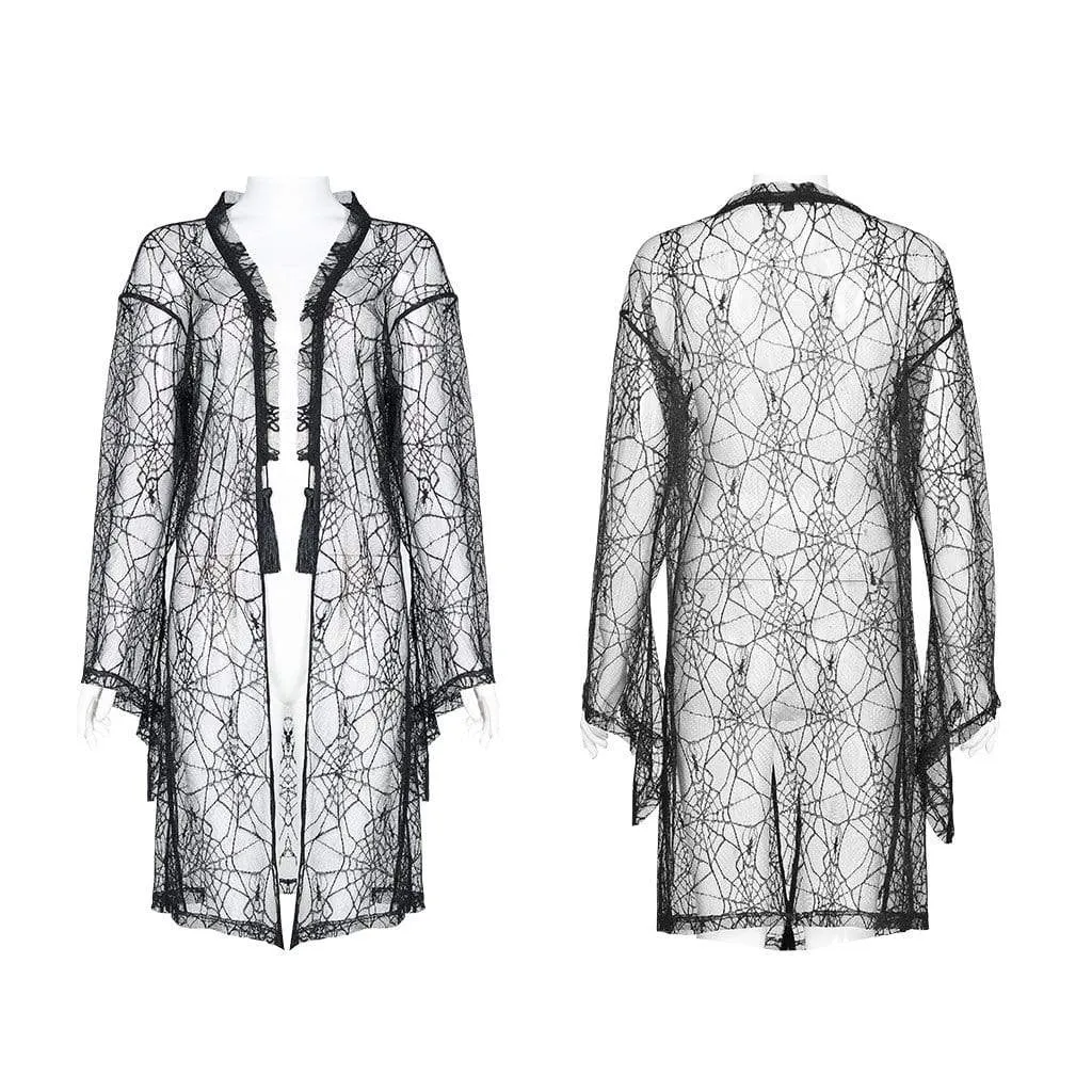 Women's Grunge Sheer Spider Mesh Kimono Capes Beach Cover Up